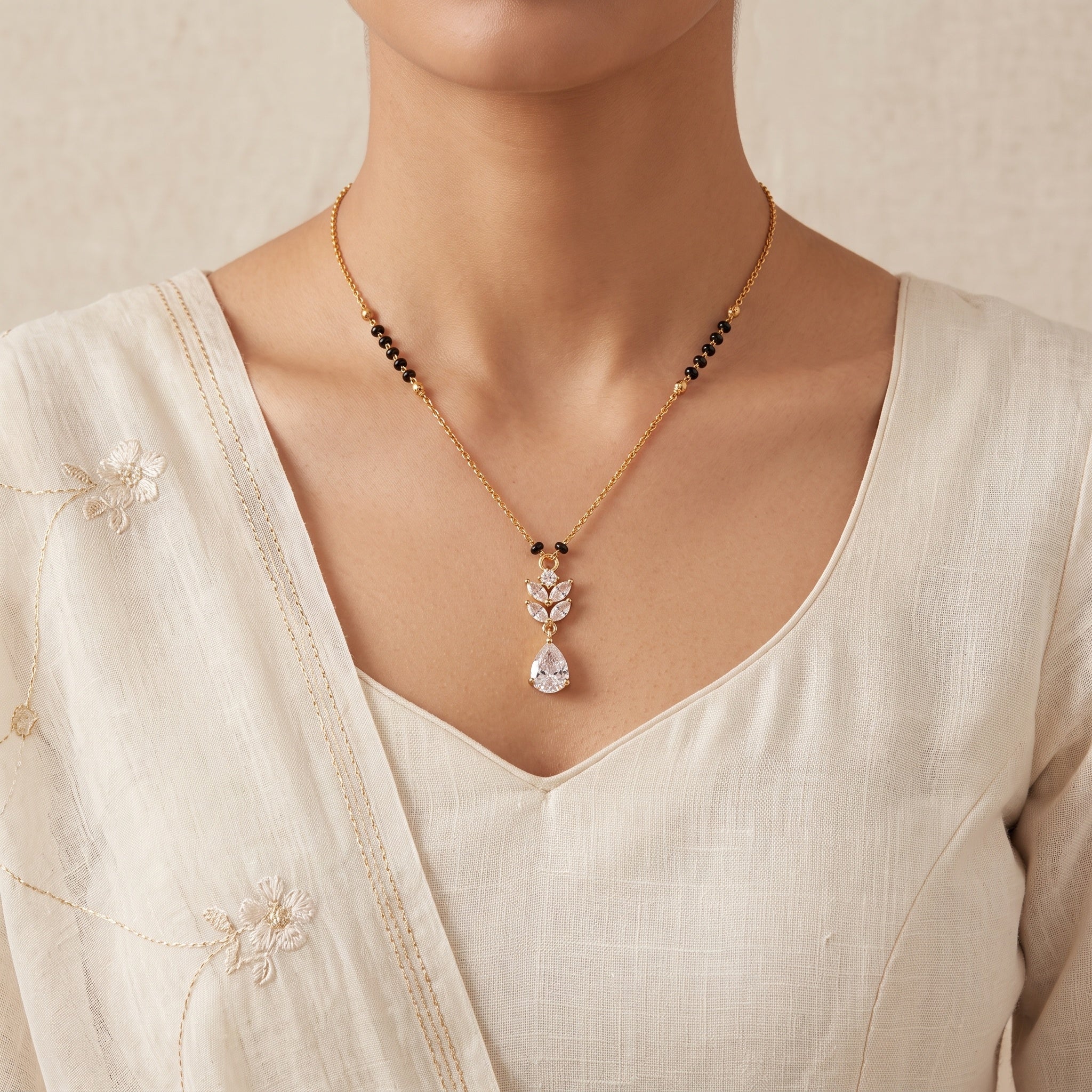 Eternal Leaf – Premium Gold-Tone Floral Mangalsutra for Women