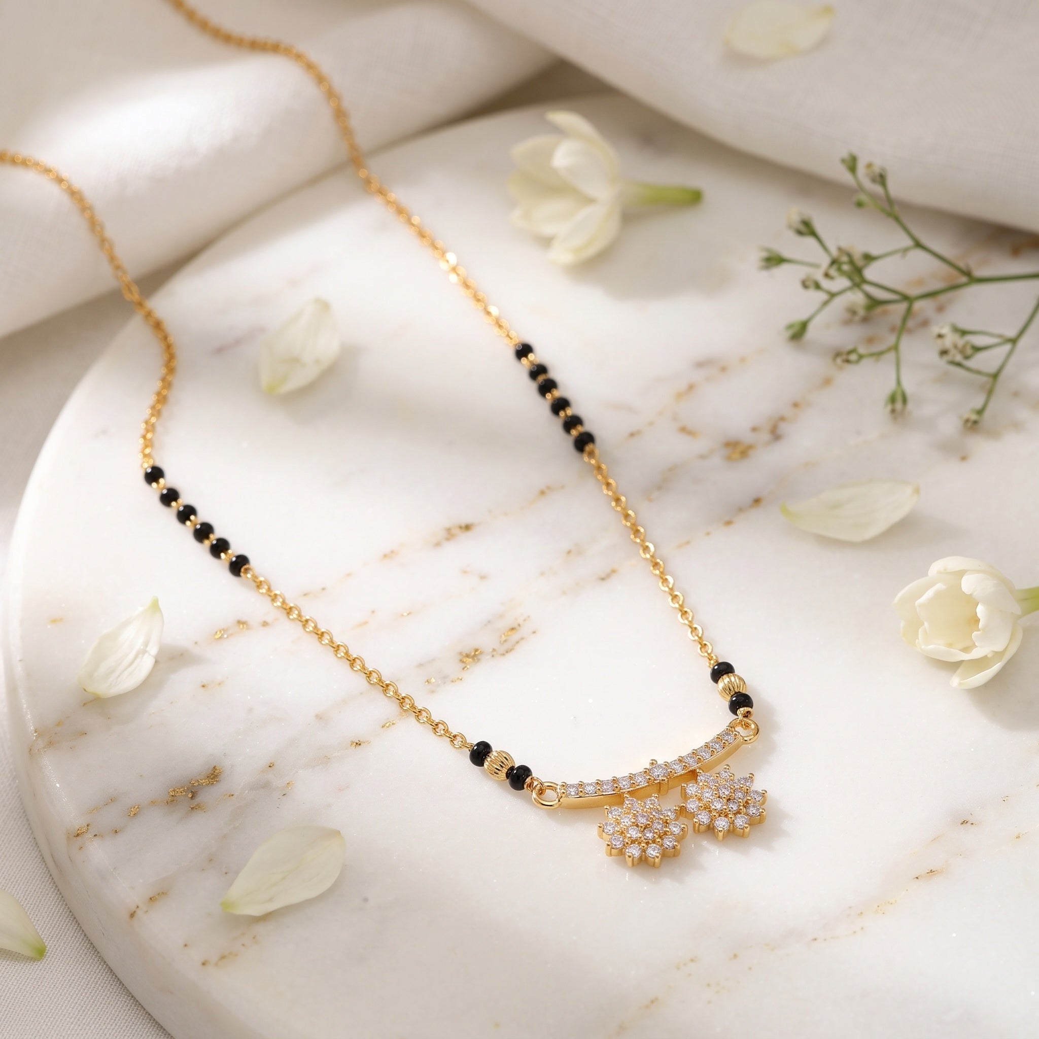 Petal Grace – Women’s Floral Mangalsutra in Gold-Tone Finish