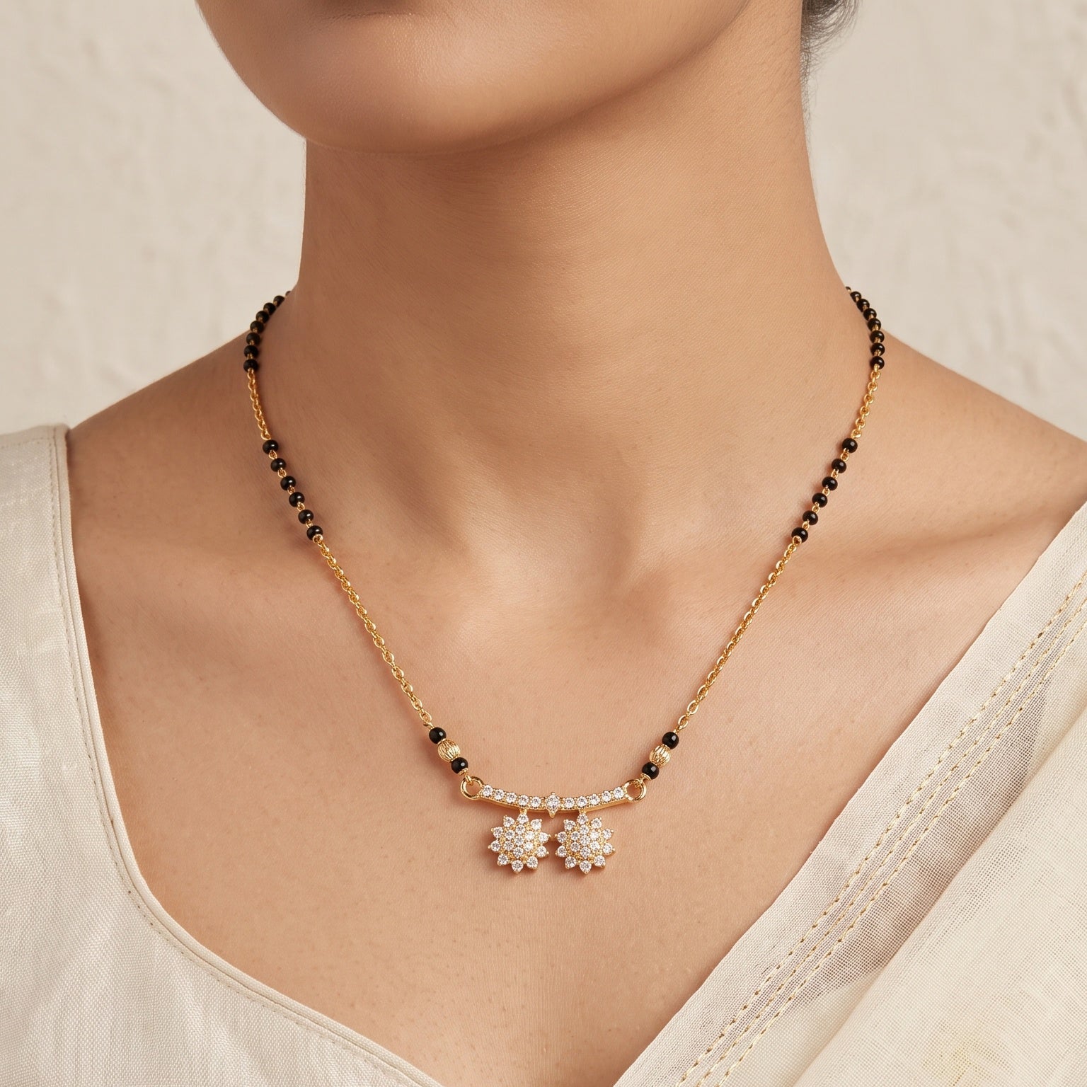 Petal Grace – Women’s Floral Mangalsutra in Gold-Tone Finish