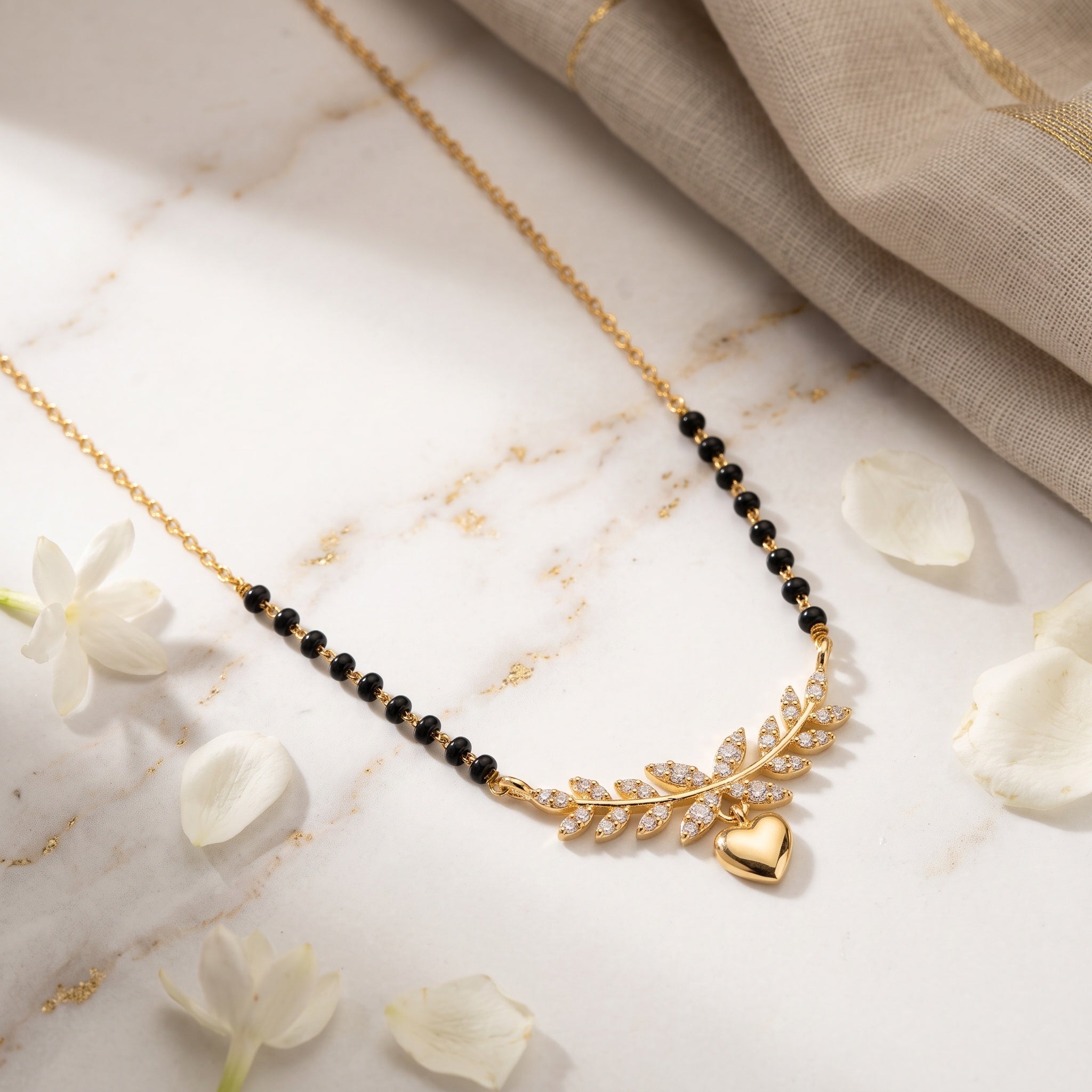 Everheart Mangalsutra – Gold-Tone Floral Black Bead for Women