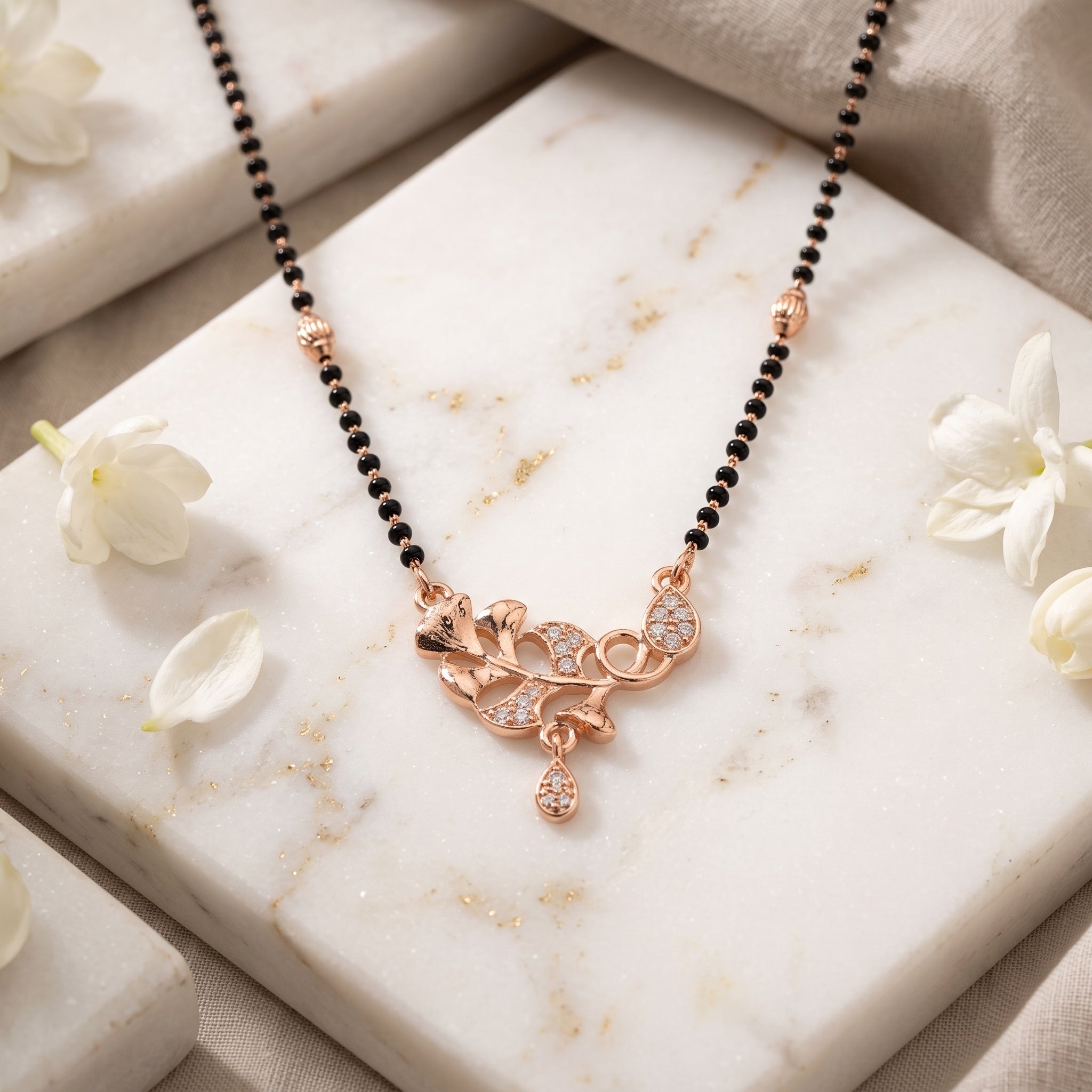 Botanica Grace – Premium Rose Gold Floral Vine CZ Mangalsutra Necklace for Women
