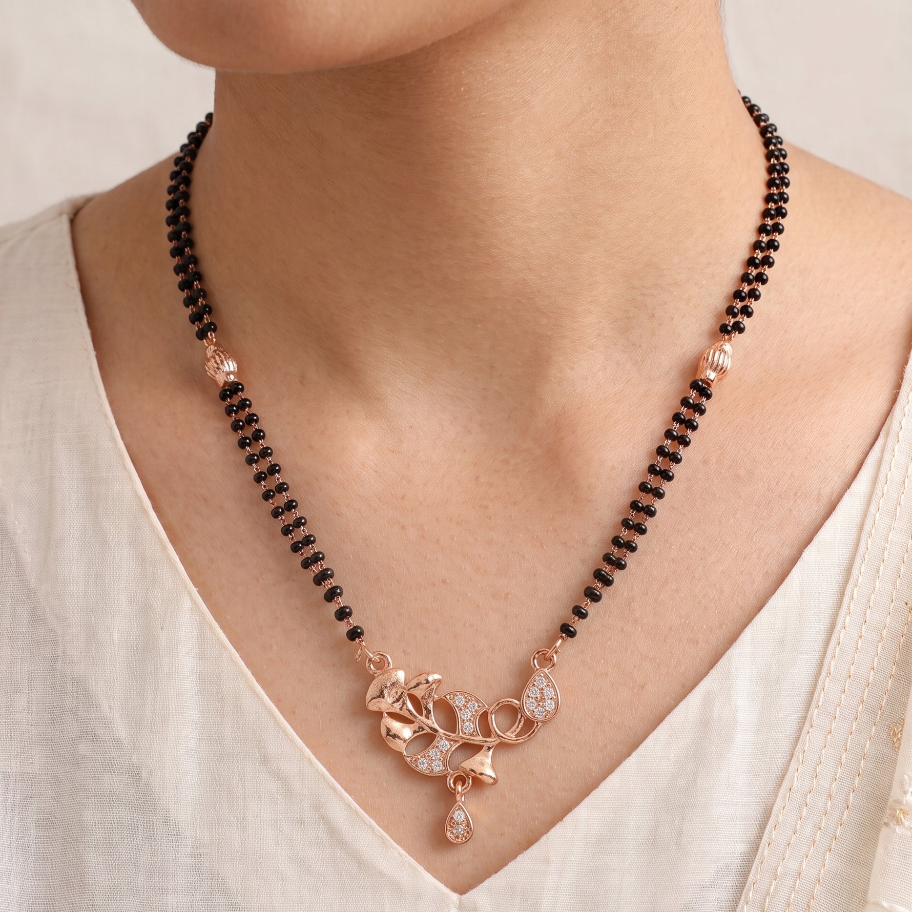 Botanica Grace – Premium Rose Gold Floral Vine CZ Mangalsutra Necklace for Women