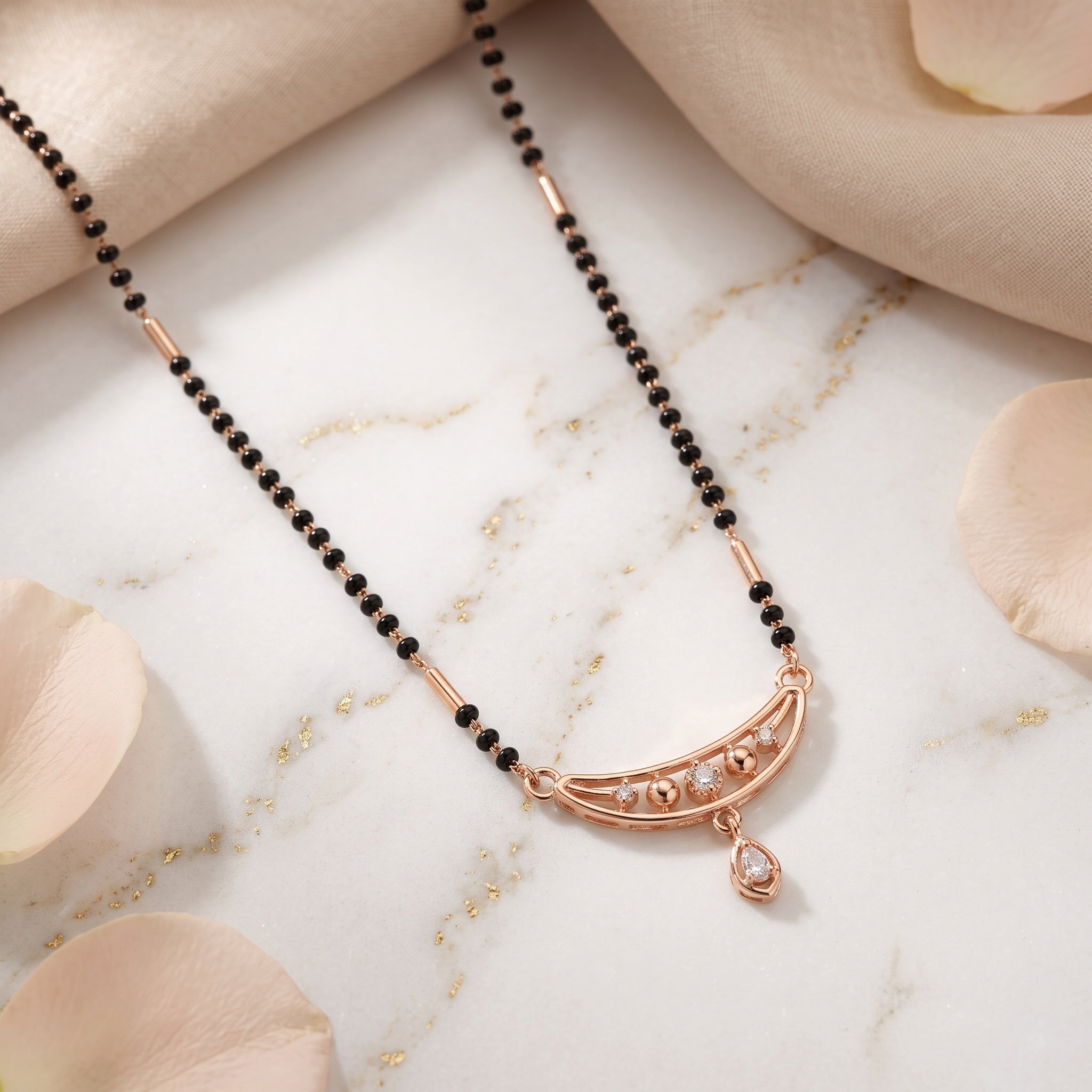 Flora Vine Mangalsutra – Premium Rose Gold CZ Mangalsutra for Women
