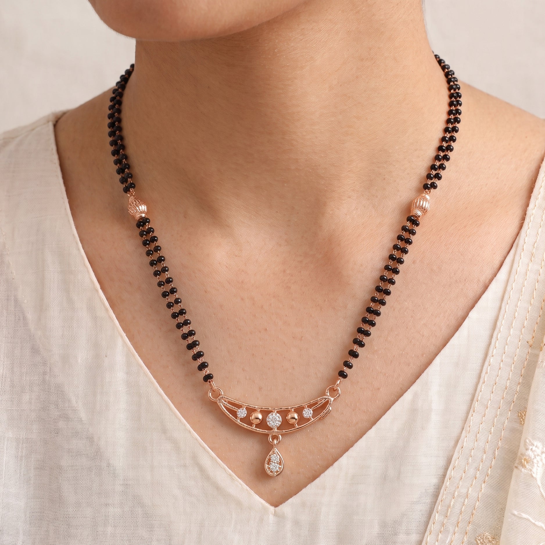 Flora Vine Mangalsutra – Premium Rose Gold CZ Mangalsutra for Women