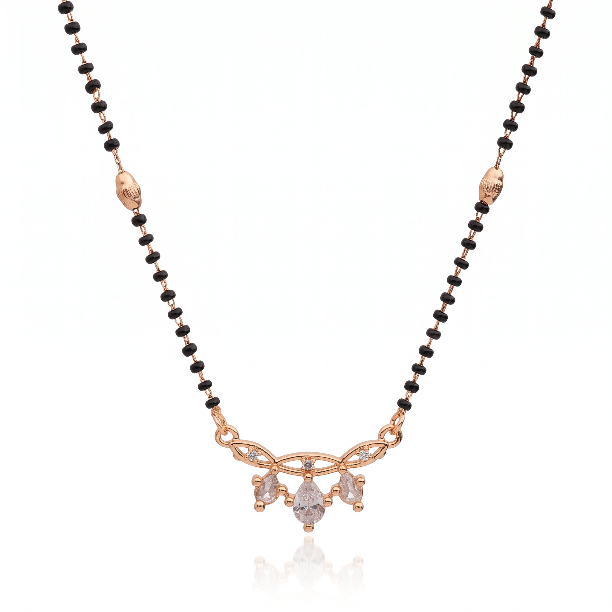 Lustre Bloom – Premium Rose Gold Pear-Cut CZ Mangalsutra for Women