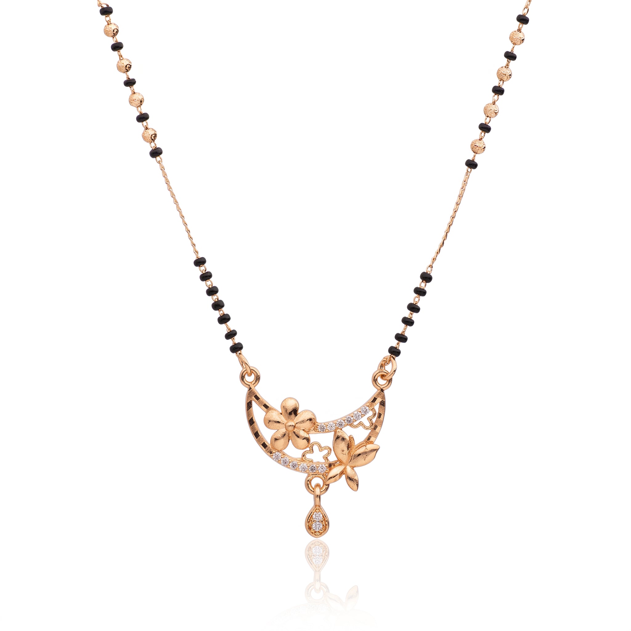 Flora Crescent – Premium Rose Gold Floral Mangalsutra for Women