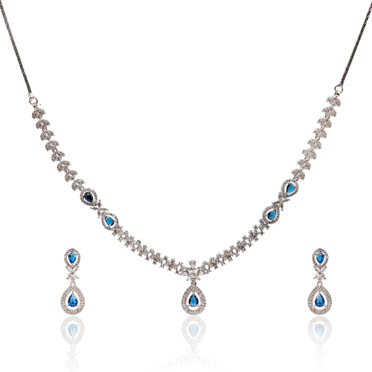 Sapphire Reverie – Premium Women’s Necklace & Earrings Set in Silver Finish