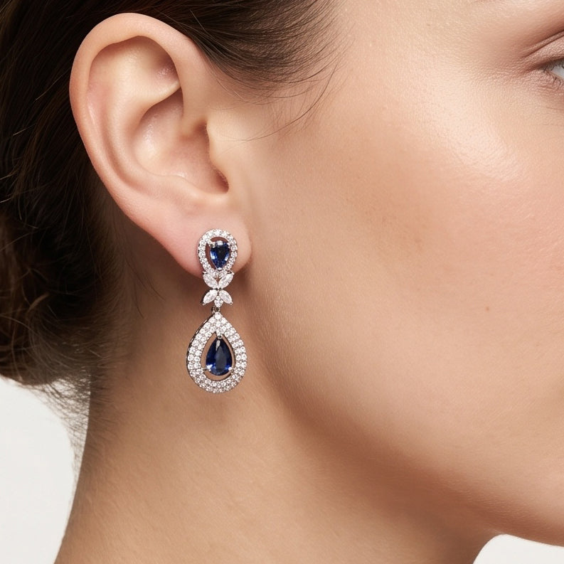 Sapphire Reverie – Premium Women’s Necklace & Earrings Set in Silver Finish