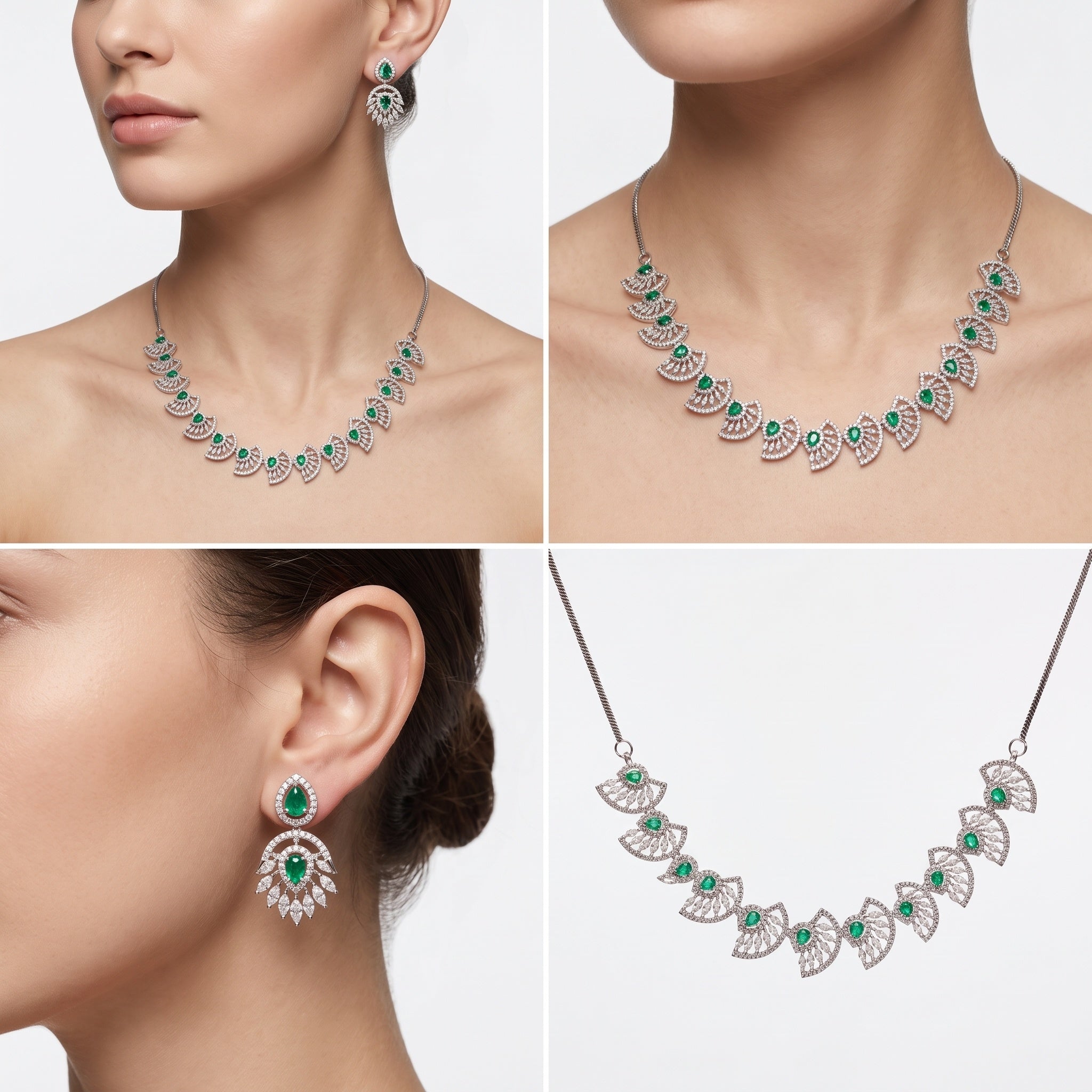 Emerald Bloom – Premium Women’s Green Stone Necklace & Earrings Set