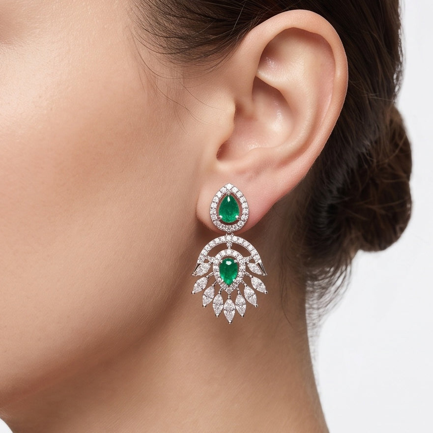 Emerald Bloom – Premium Women’s Green Stone Necklace & Earrings Set