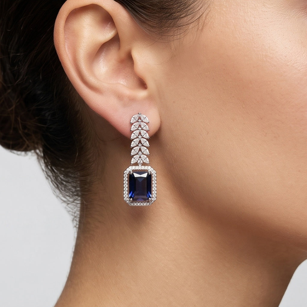 Sapphire Cascade – Premium Women’s Necklace & Earring Set in Silver Finish