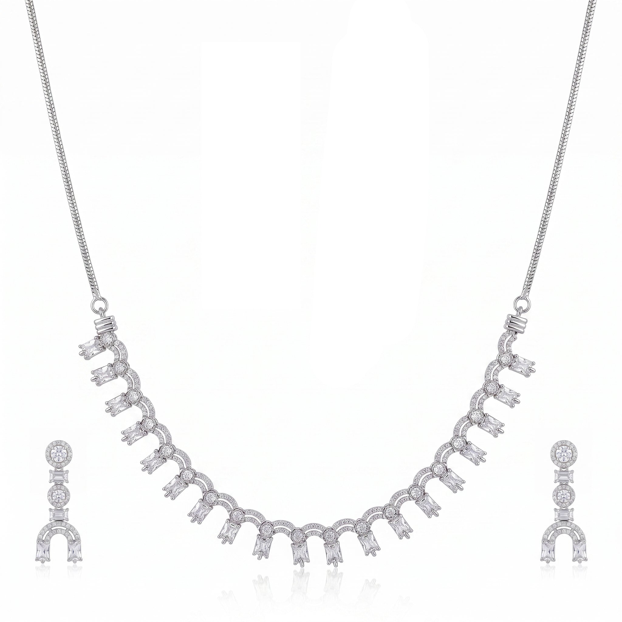 Luxe Arc – Premium Women’s Geometric Necklace & Earring Set in Silver Finish