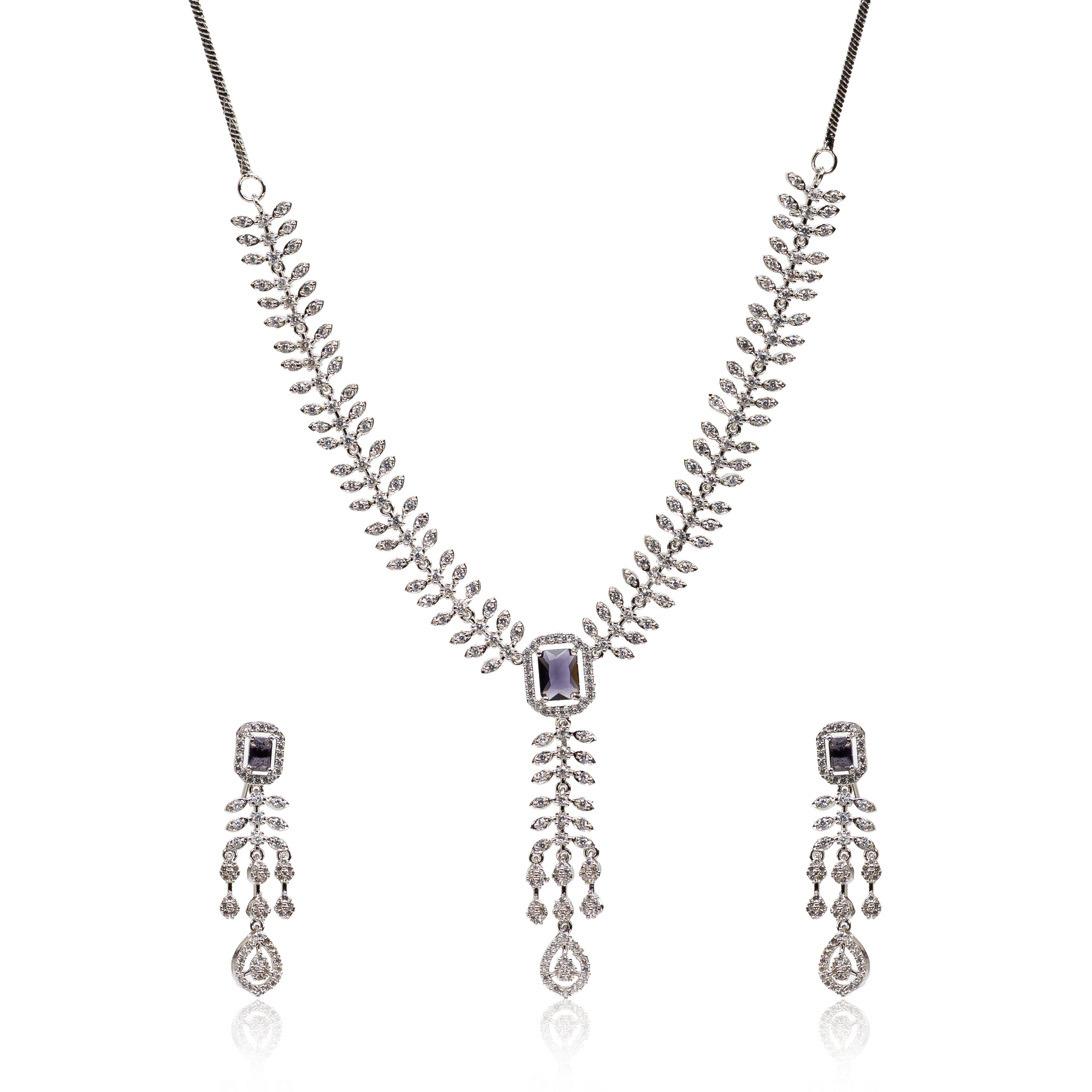 Amethyst Royale – Premium Women’s Y-Drop Necklace & Earring Set in Silver Finish