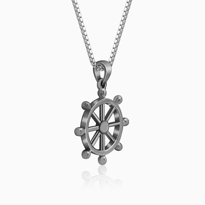 Black Rhodium Time Wheel Pendant With Box Chain For Him
