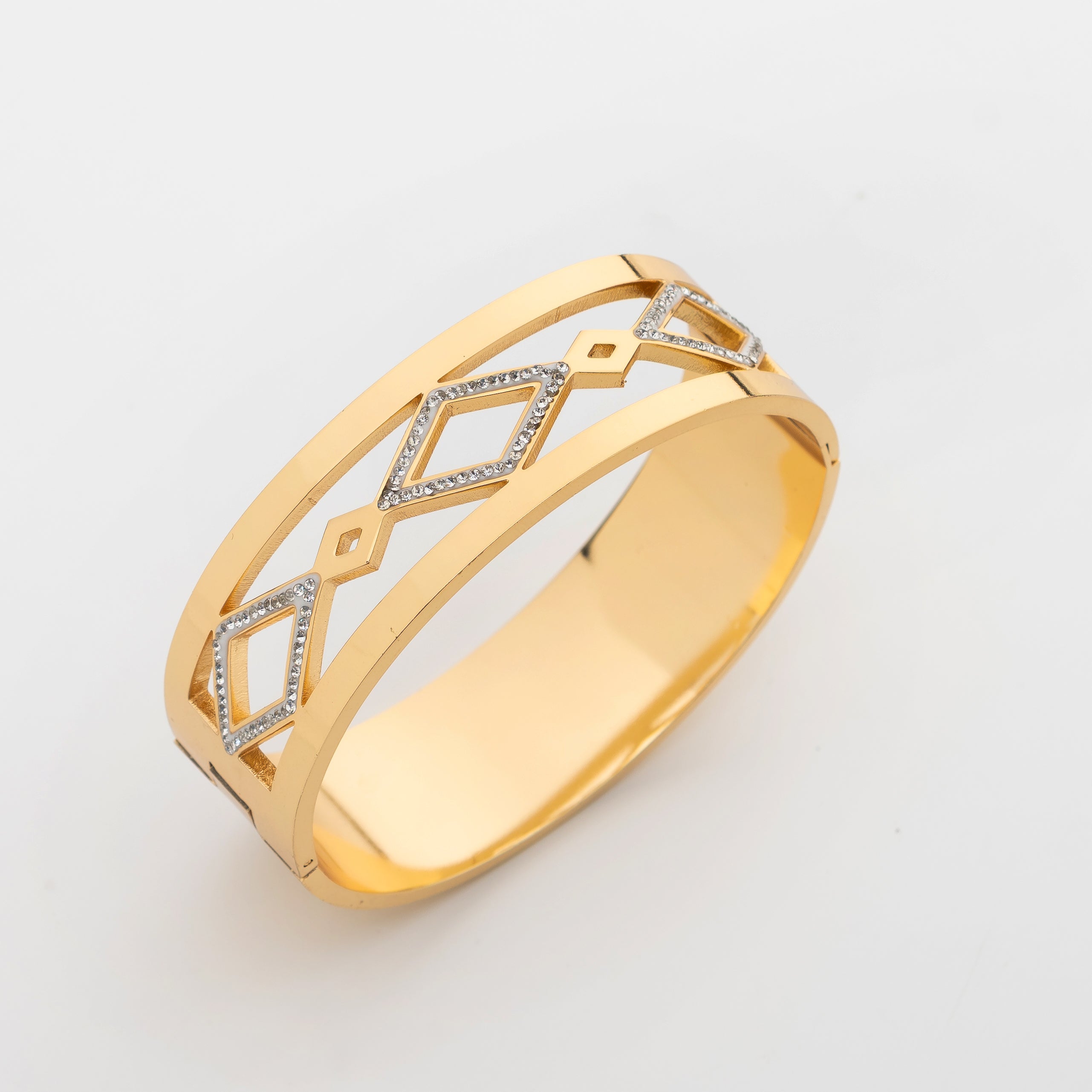 Luxe Diamond Cuff – Premium Women's Gold Geometric Stainless Steel Hinged Bracelet