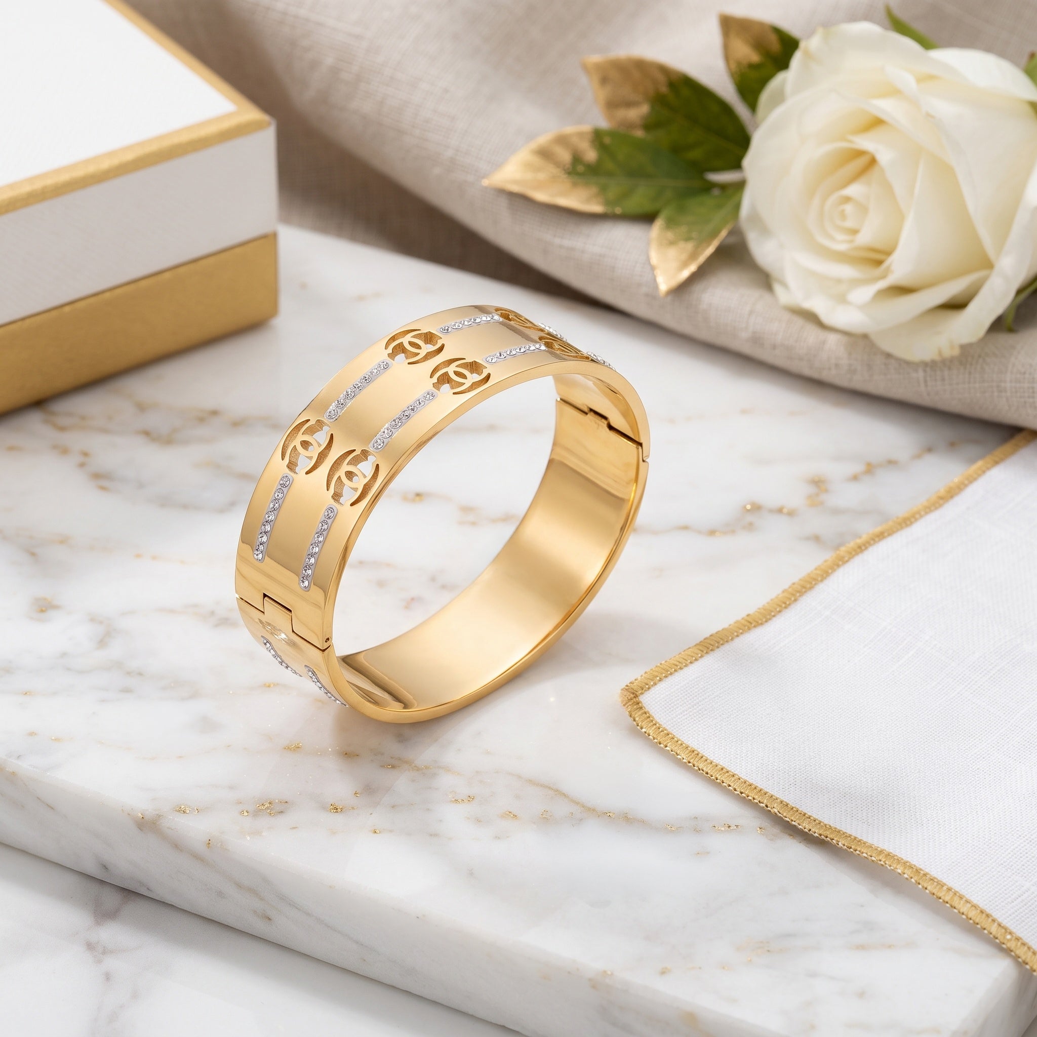 Monarch Luxe Cuff – Premium Women's Gold Stainless Steel Statement Bangle Bracelet