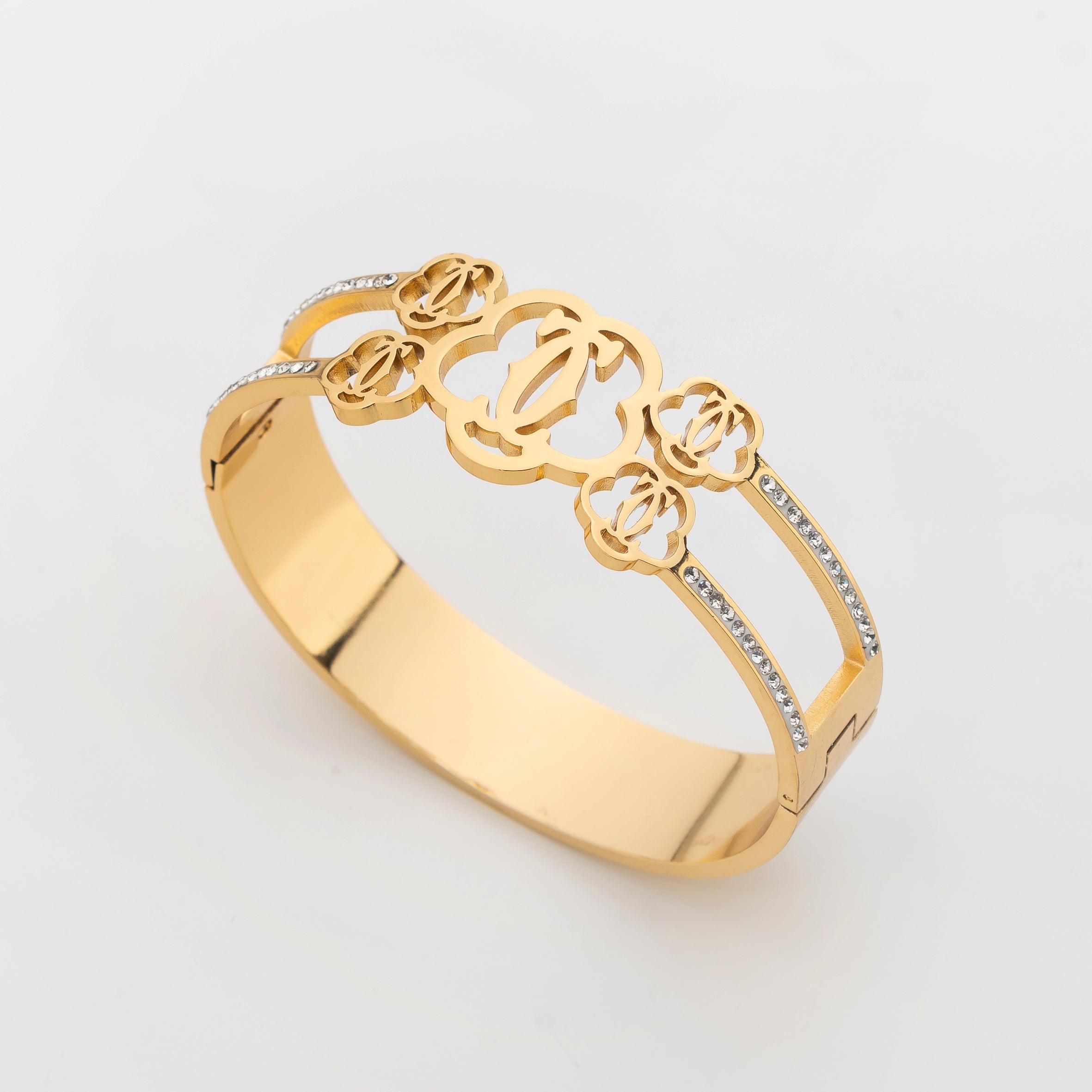 Floréa Luxe Cuff – Premium Women's Gold Floral Openwork Hinged Bangle Bracelet