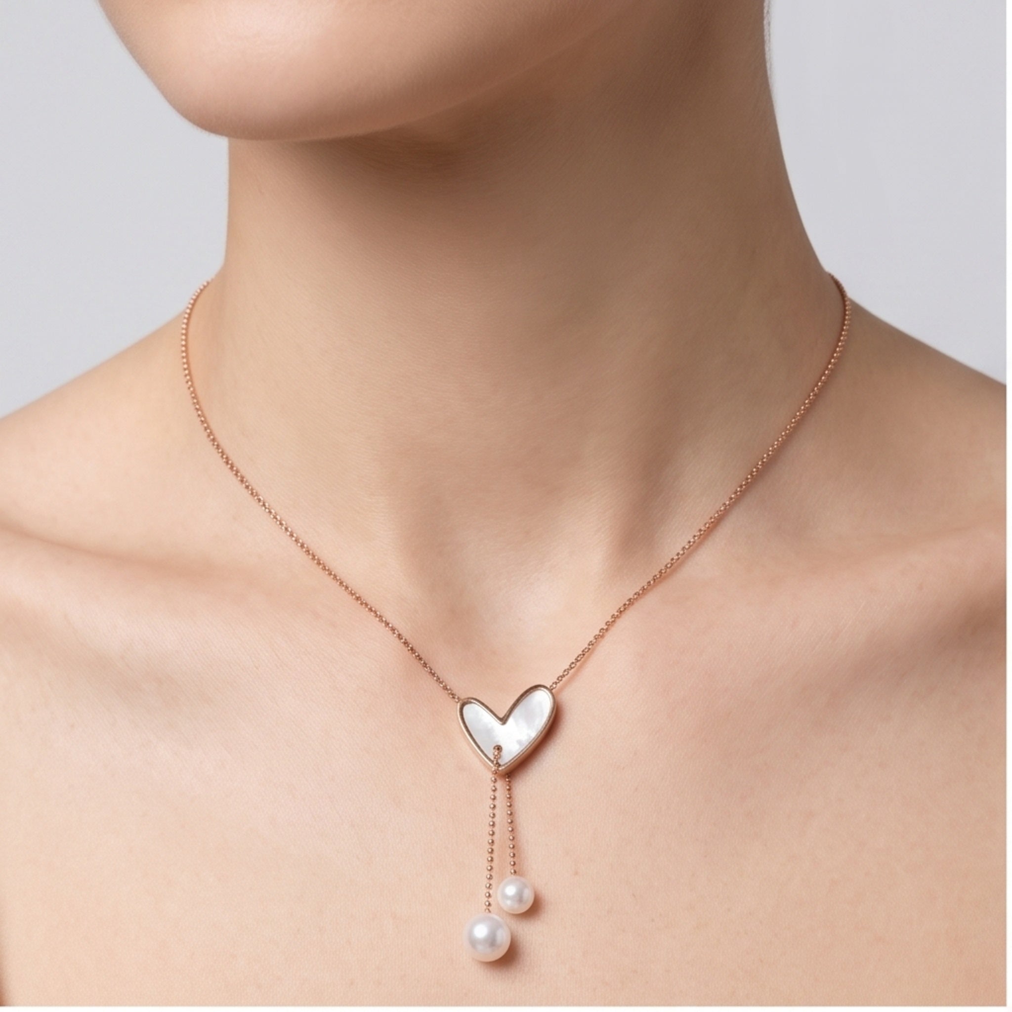 Pearl Heart Muse – Premium Rose Gold Heart Pendant Necklace & Earrings Set for Women
