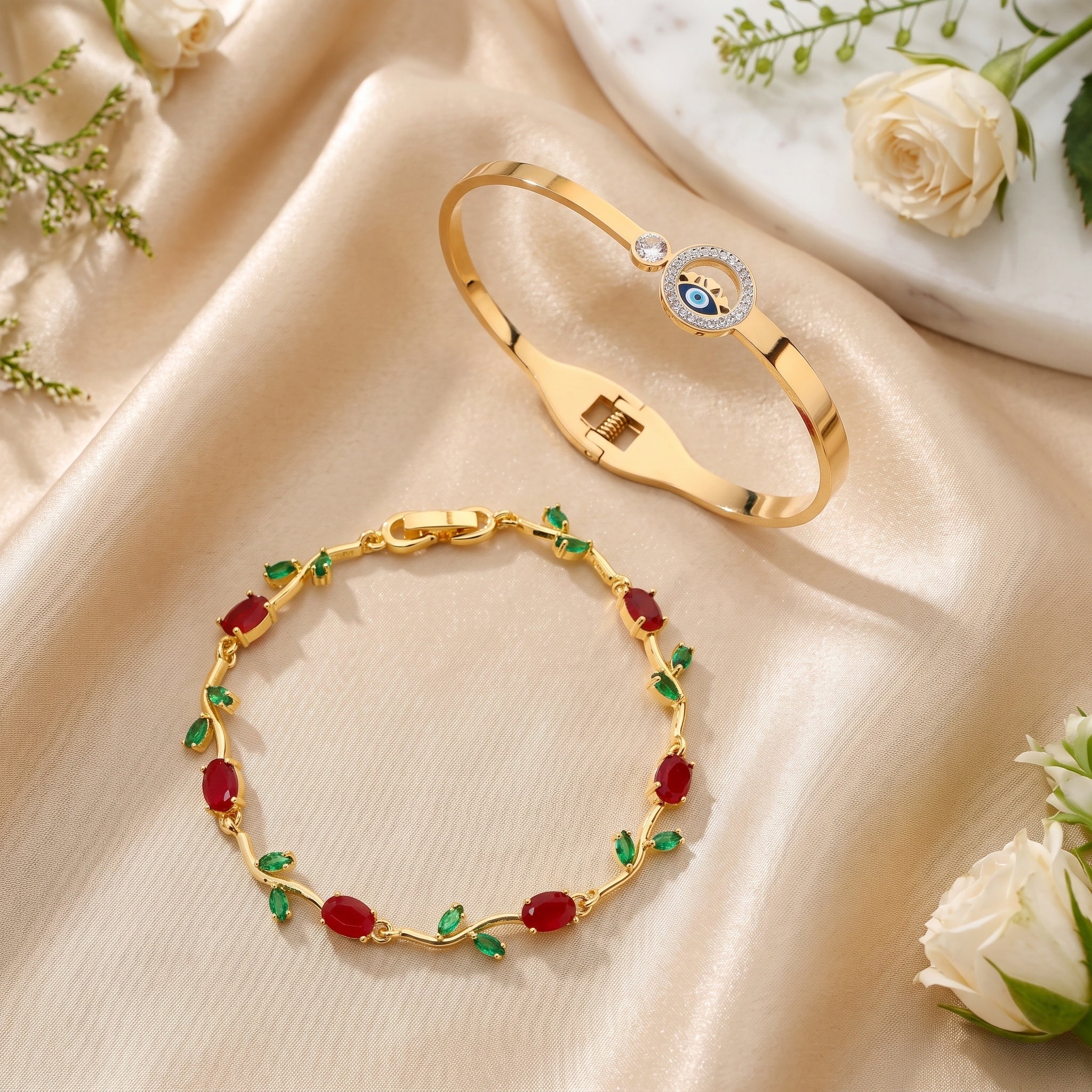 Guardian Halo – Premium Gold Evil Eye Cuff Bracelet for Women