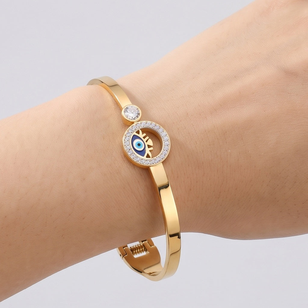 Guardian Halo – Premium Gold Evil Eye Cuff Bracelet for Women