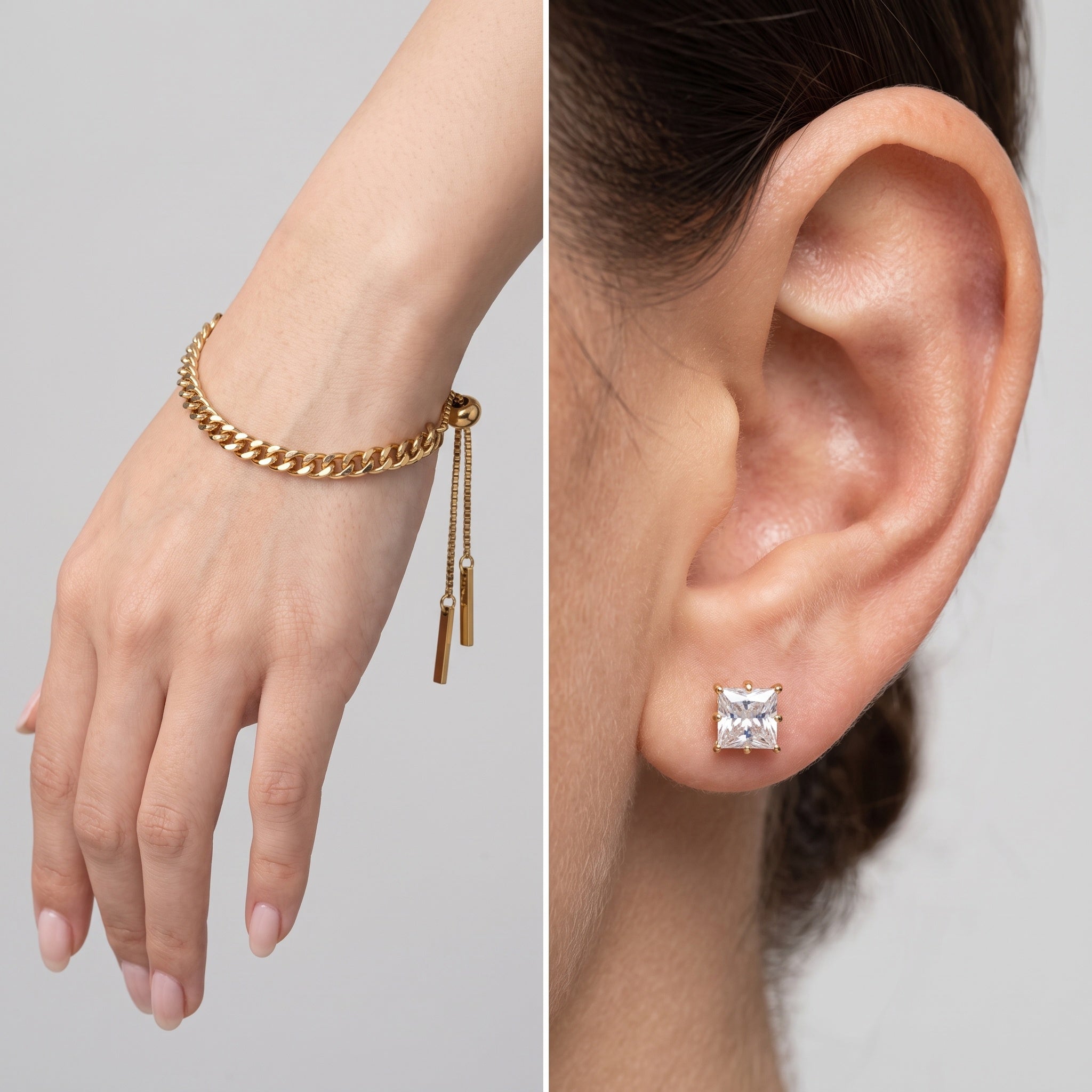 Royal Prism – Premium Gold Princess Cut Stud Earrings for Women