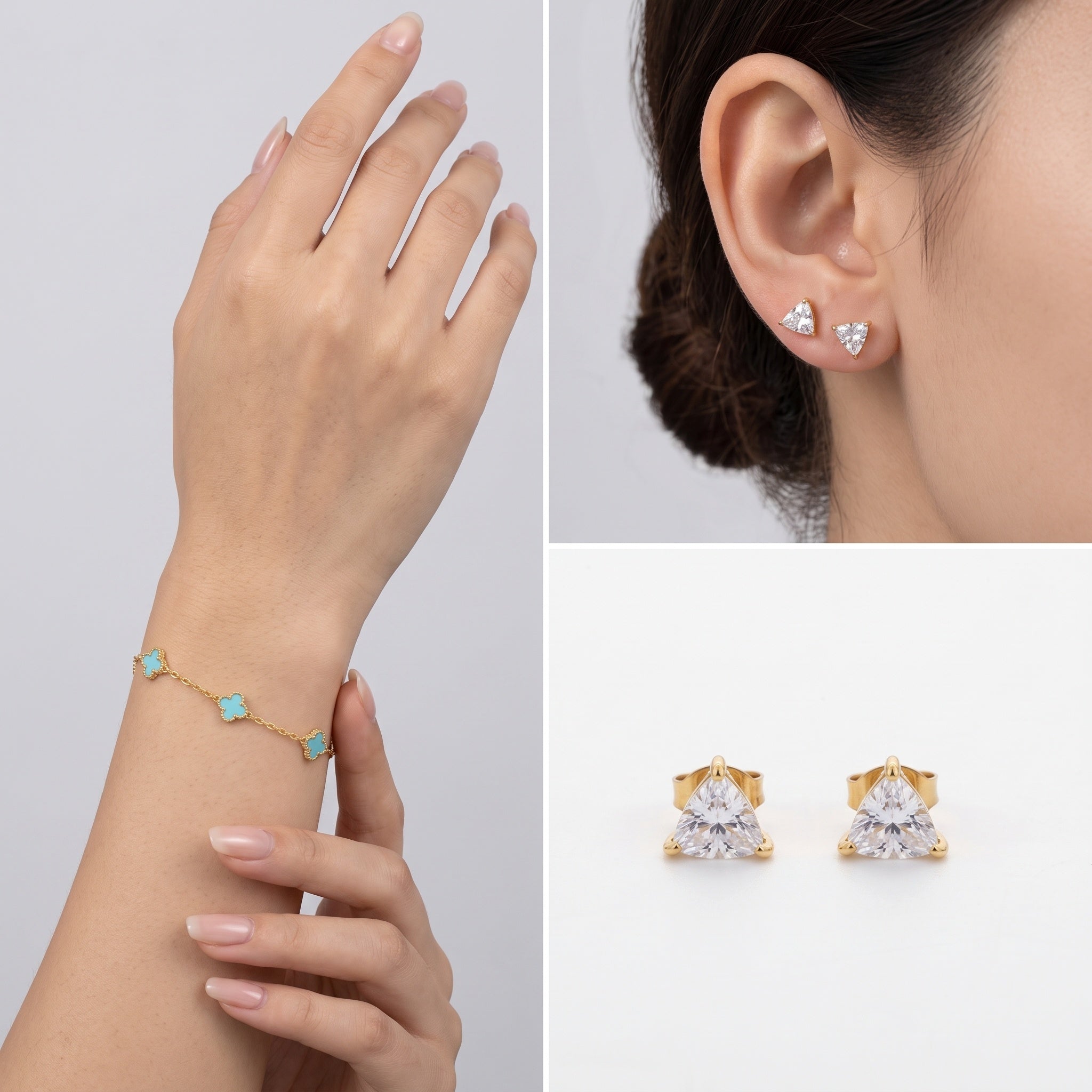 TriAura – Premium Gold Trillion Cut Stud Earrings for Women