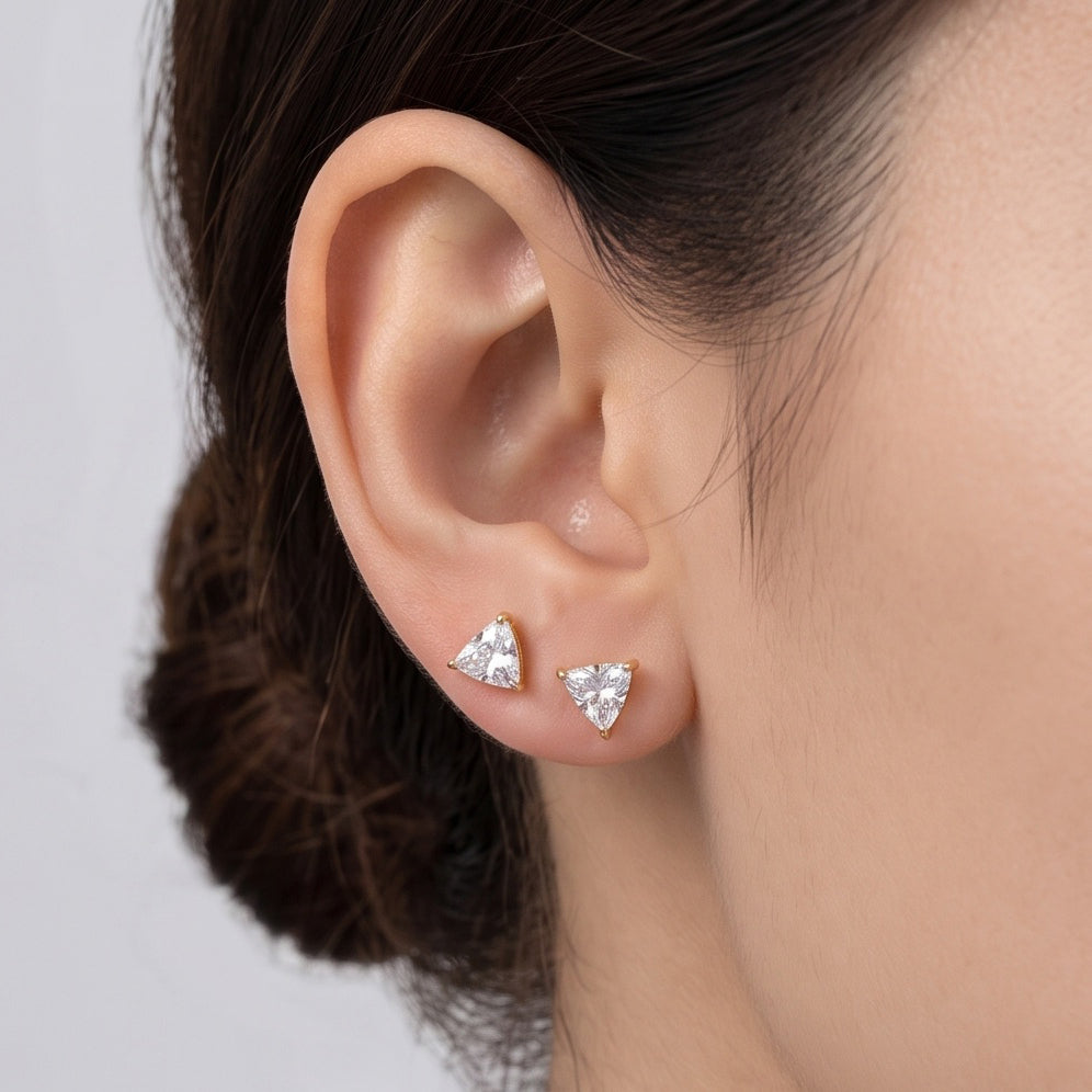 TriAura – Premium Gold Trillion Cut Stud Earrings for Women
