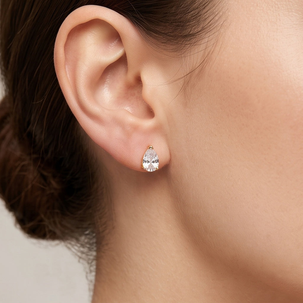 Aurora Drop – Premium Gold Pear Cut Stud Earrings for Women