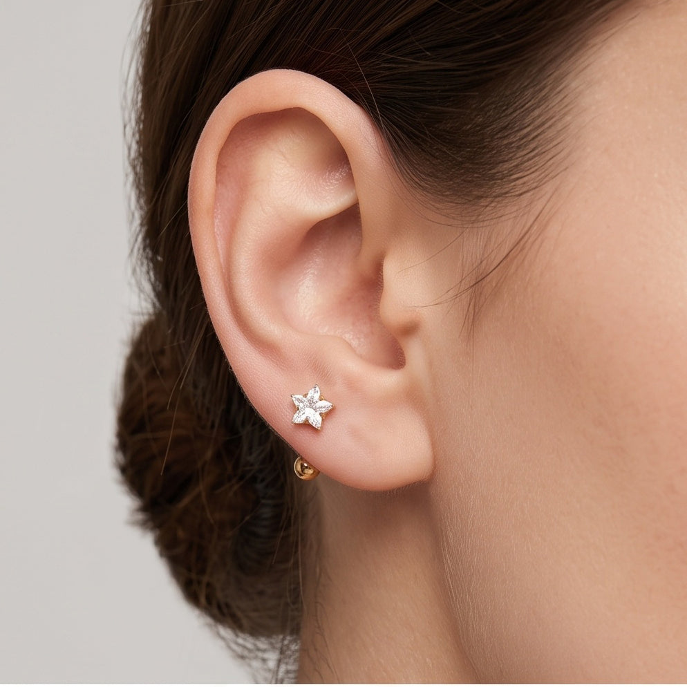 Blossom Luxe Set – Premium Gold Floral Gemstone Bracelet & Star Crystal Stud Earrings for Women