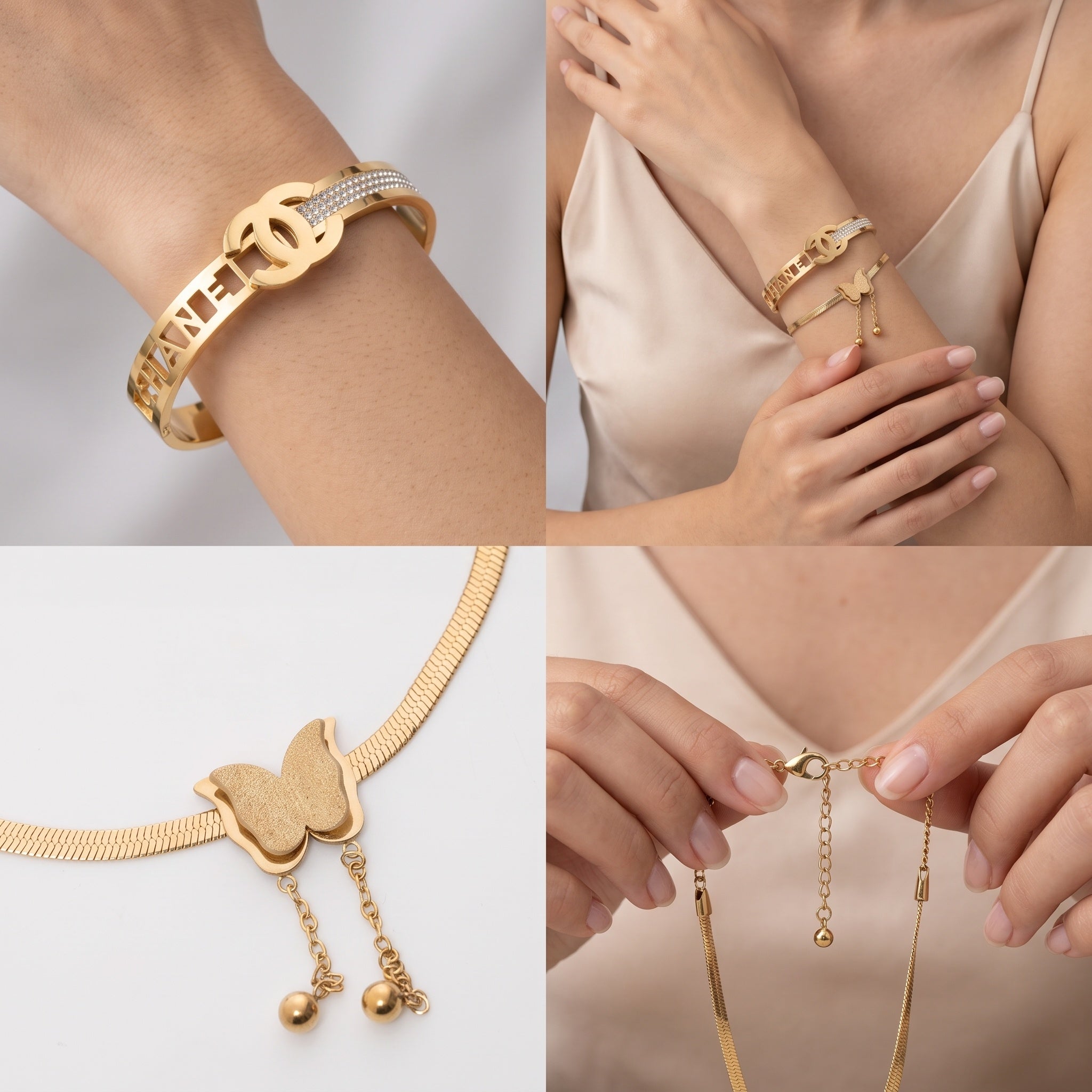 Monarch Luxe Cuff – Premium Gold Crystal Open Bracelet Combo for Women