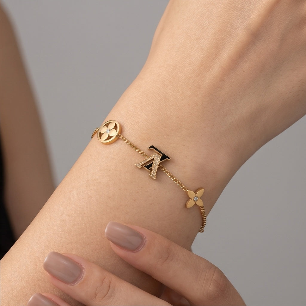 Noir Clover Cuff – Premium Gold Floral Open Bracelet Combo for Women
