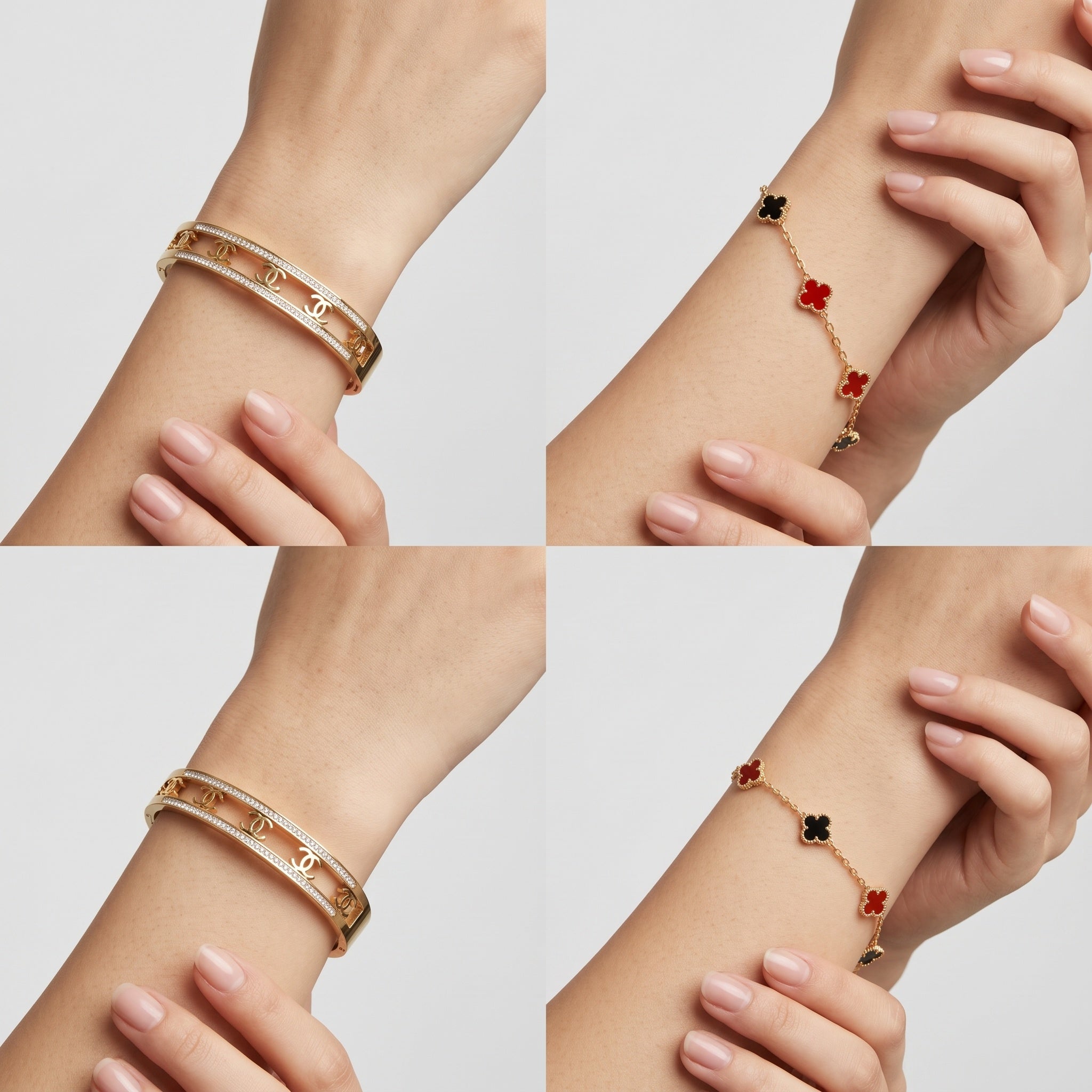 Monarch Clover Duo – Premium Gold Bangle & Chain Bracelet Set for Women