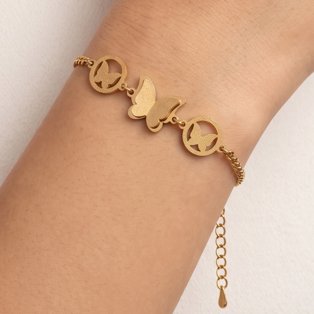 Aurelia Butterfly Duo – Premium Gold Butterfly Bangle & Chain Bracelet Set for Women