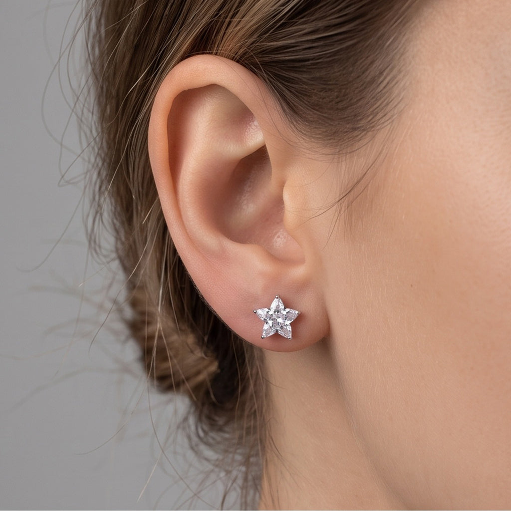 Celestial Nova – Premium Silver Star Stud Earrings for Women