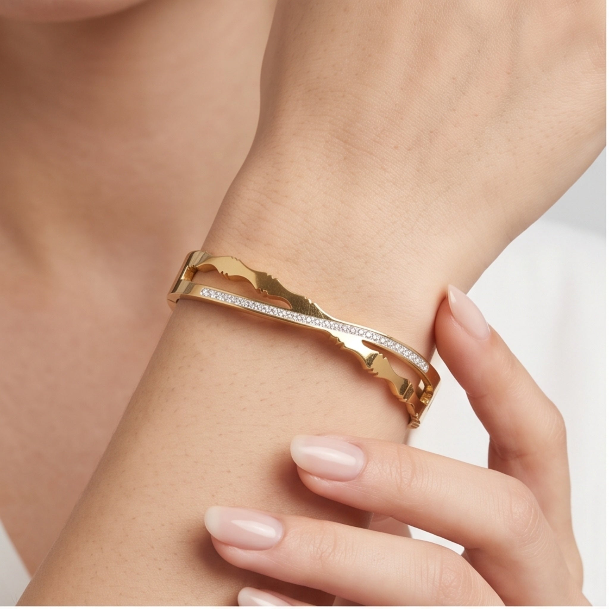 Luxe Orbit Set – Premium Gold Geometric Necklace, Crystal Bangle & Stud Earrings for Women