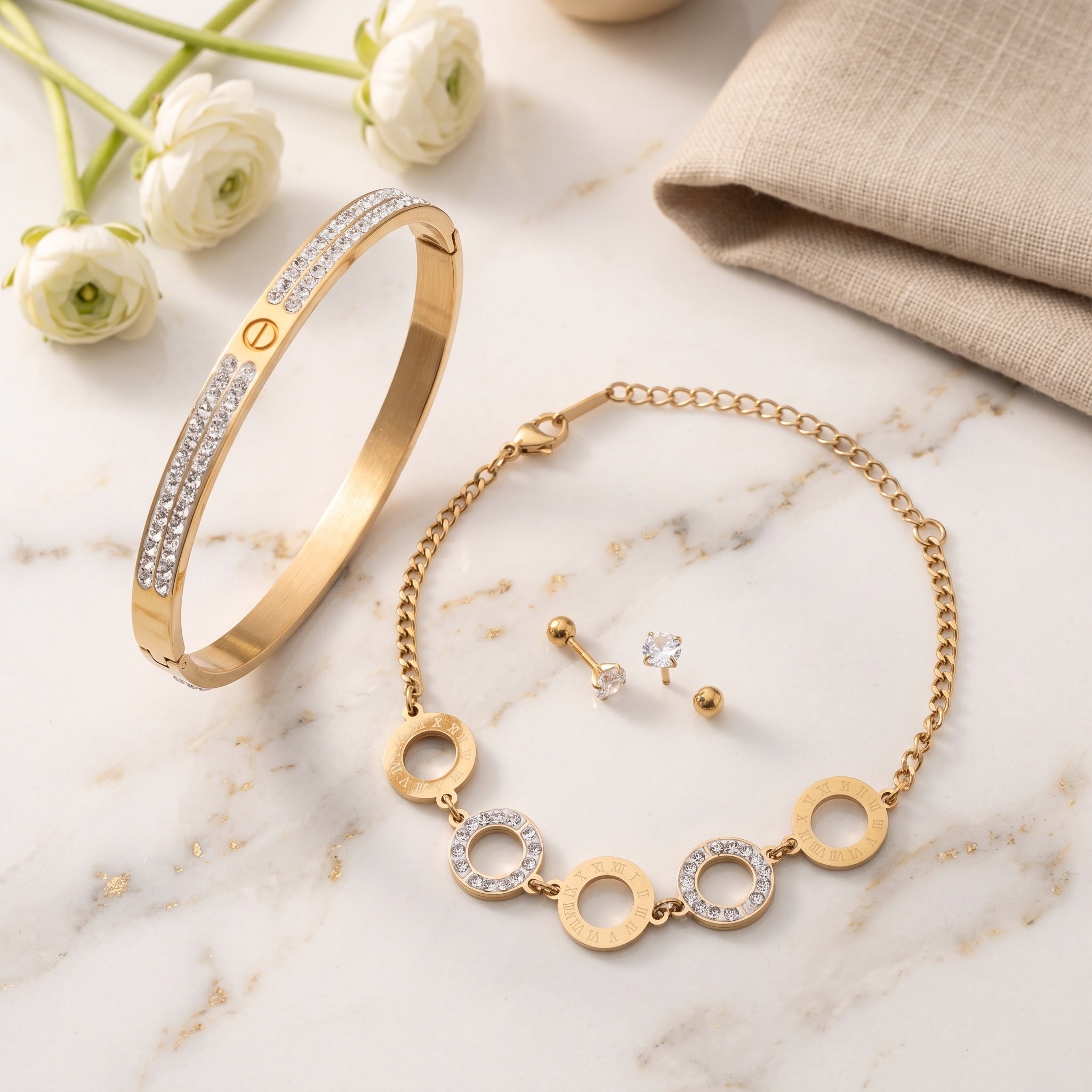 Imperia Luxe Set – Premium Gold Crystal Jewelry Set for Women