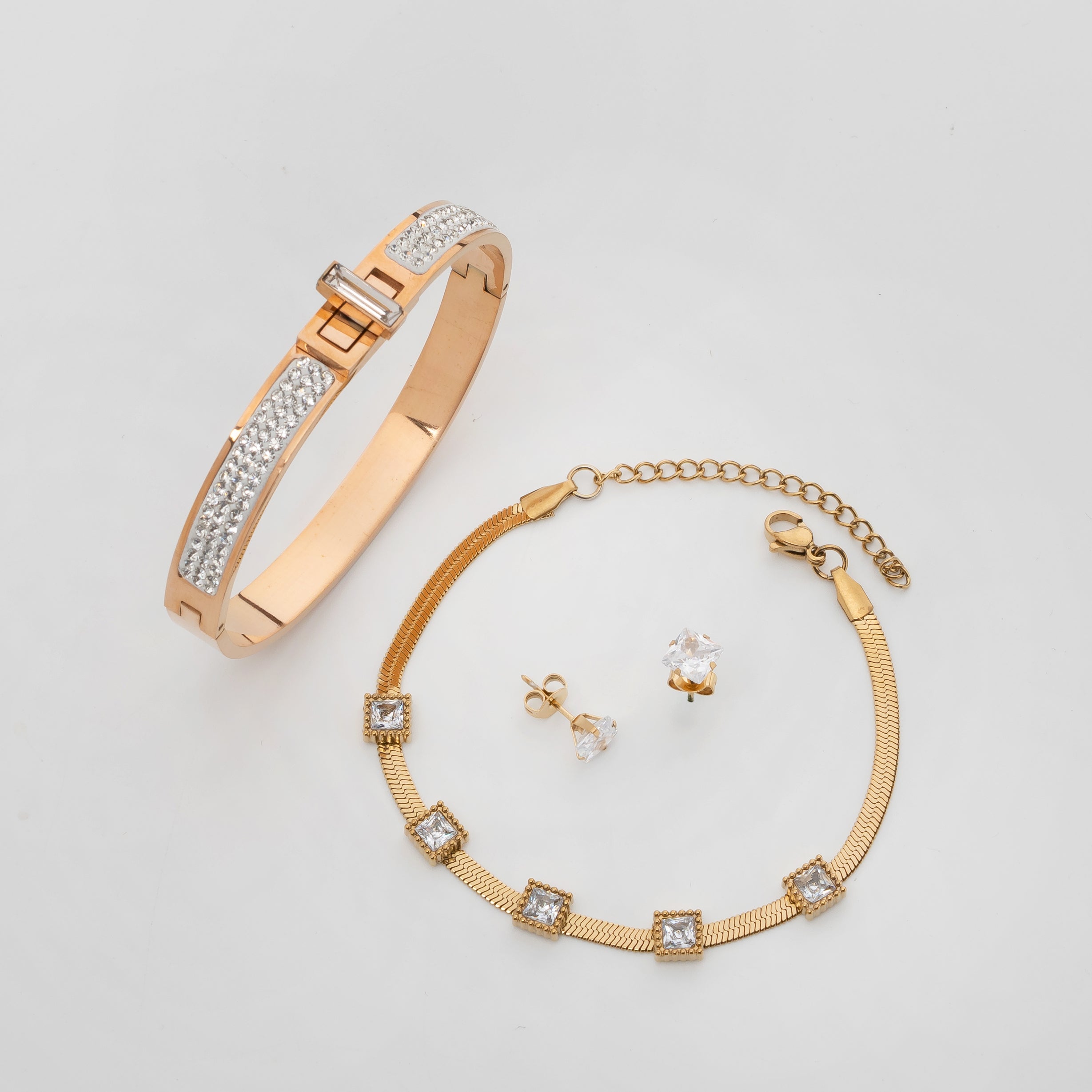 Luxe Prism Set – Premium Rose Gold Crystal Jewelry Set for Women