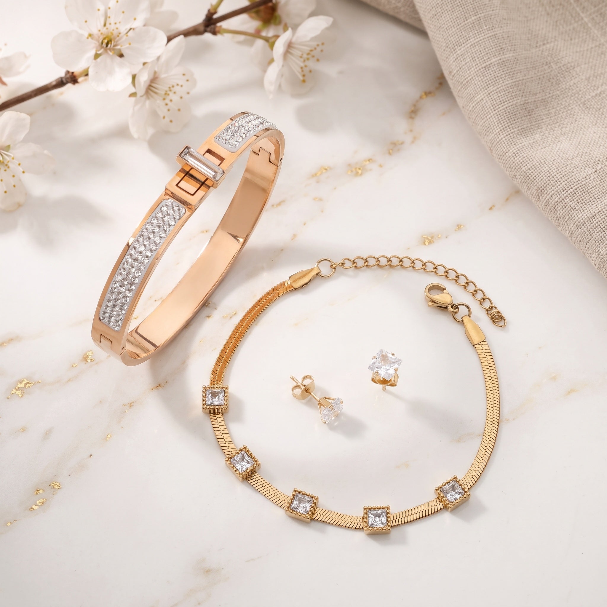 Luxe Prism Set – Premium Rose Gold Crystal Jewelry Set for Women