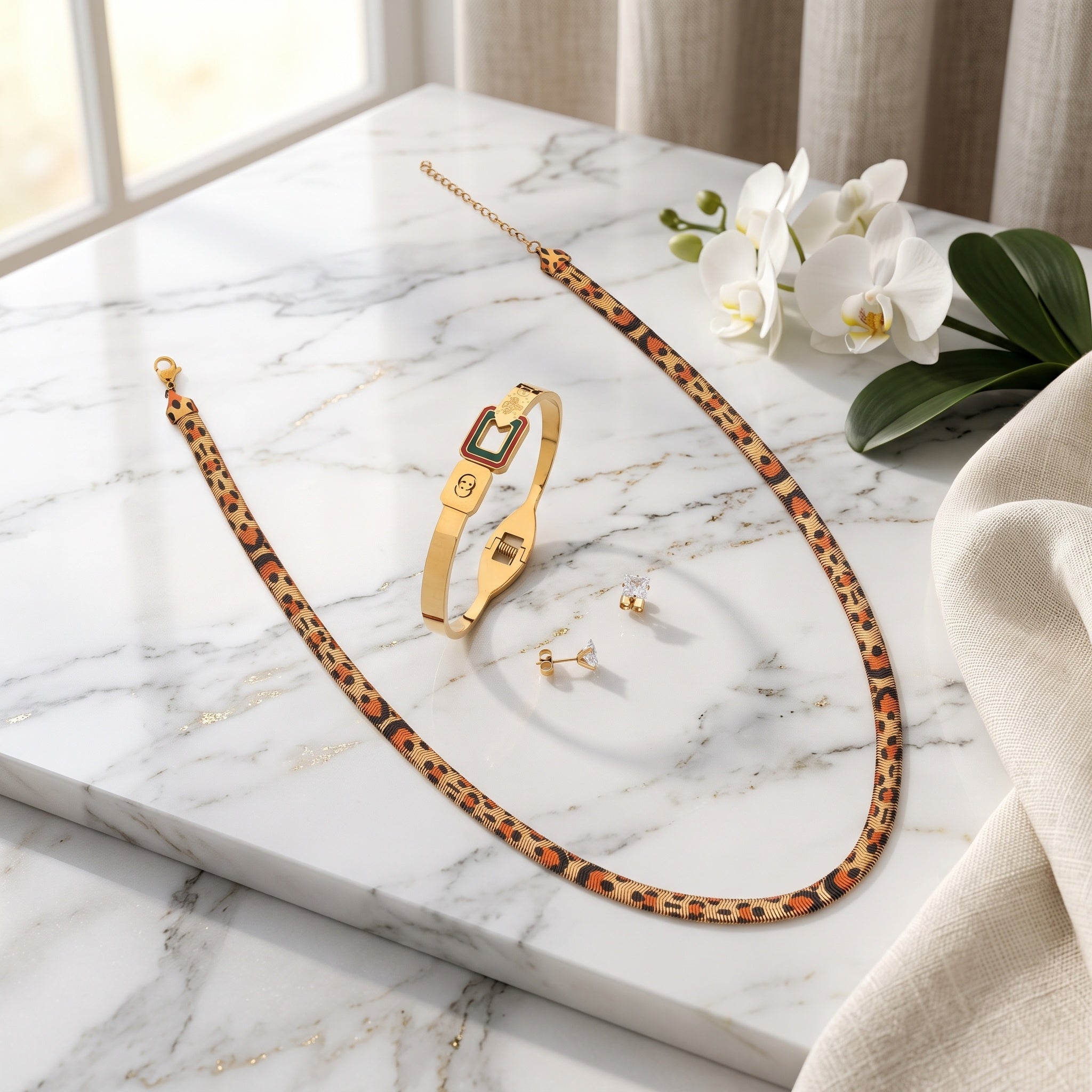 Savanna Luxe Set – Premium Gold Animal Print Jewelry Set for Women