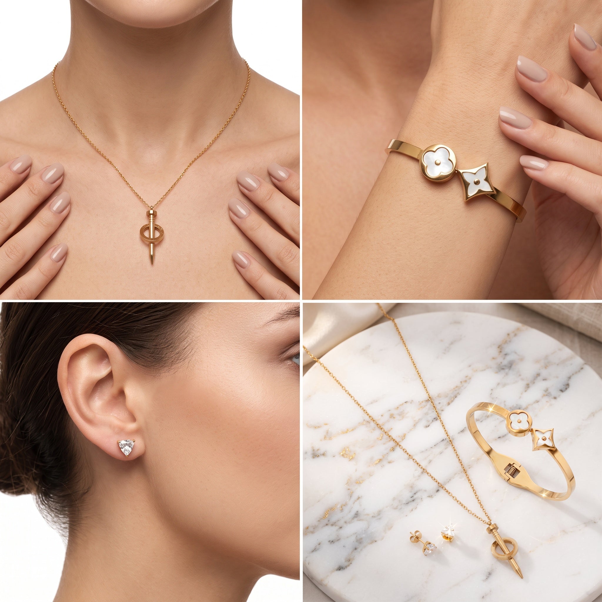 Élan Bloom Set – Premium Gold Floral Jewelry Set for Women