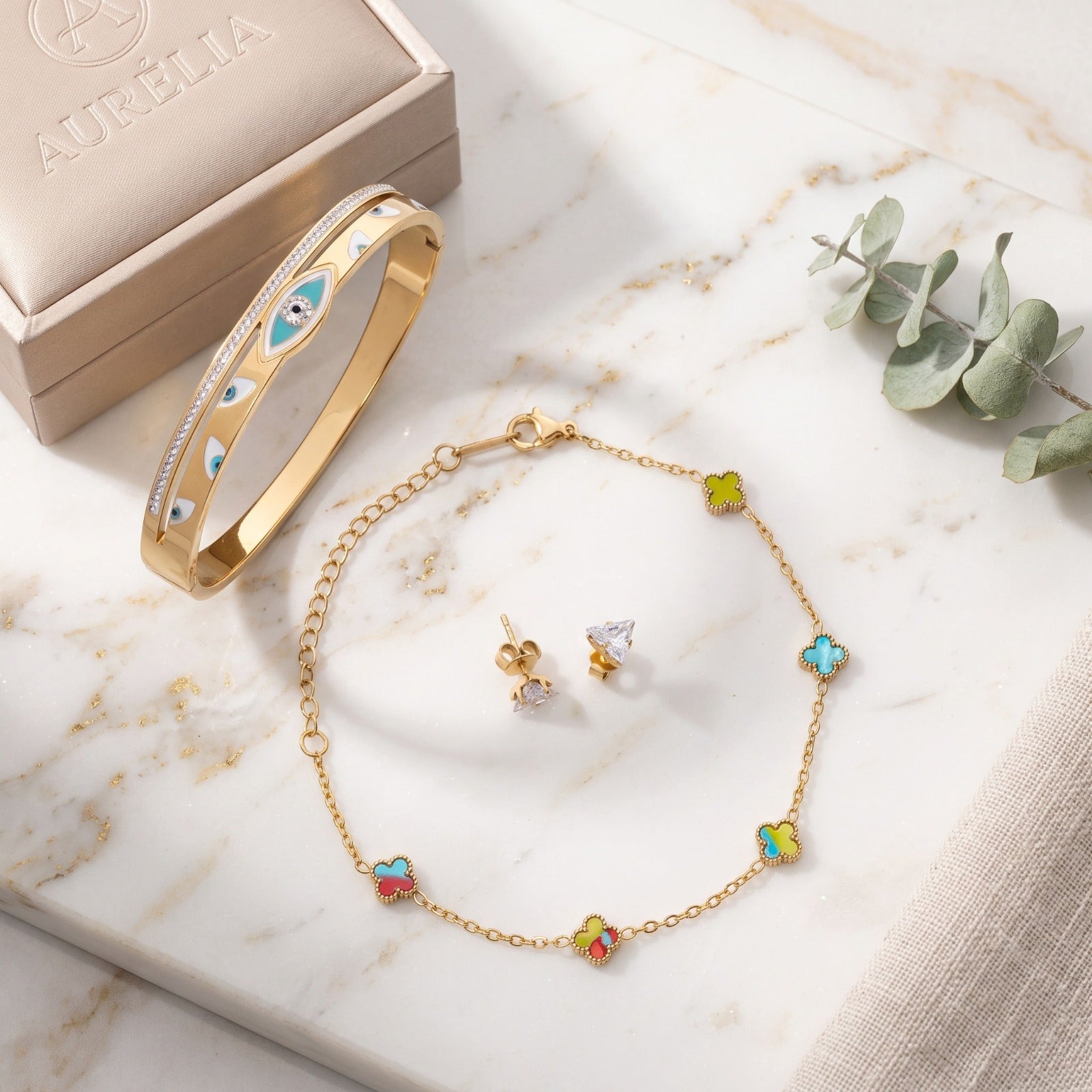 Astra Eye Cuff – Premium Gold Evil Eye Enamel Bracelet for Women