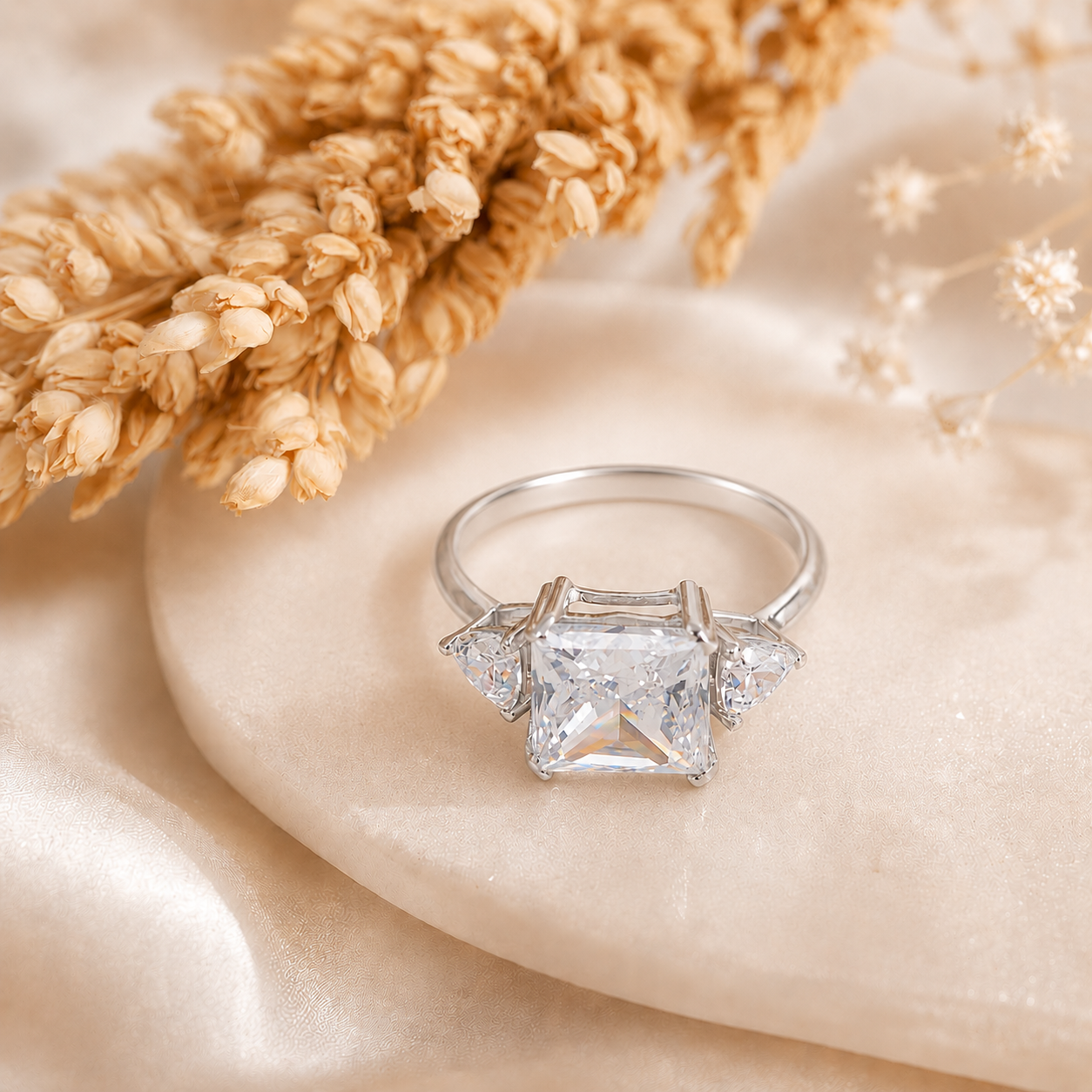 Imperial Prism Ring – Premium Cushion-Cut Statement Ring in White Gold Finish