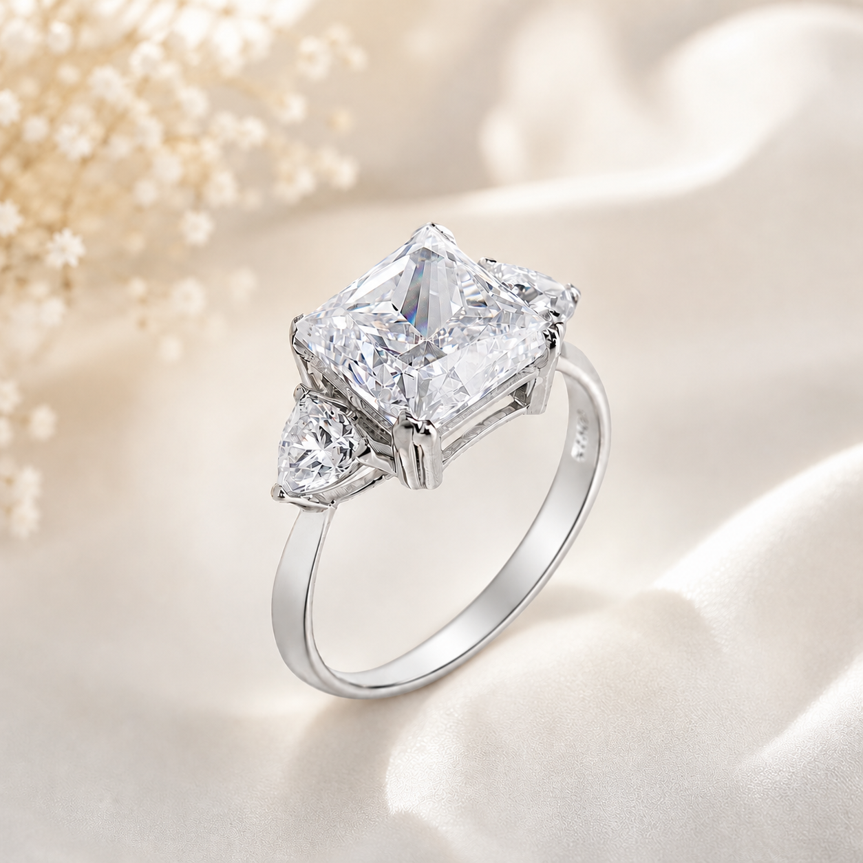 Imperial Prism Ring – Premium Cushion-Cut Statement Ring in White Gold Finish