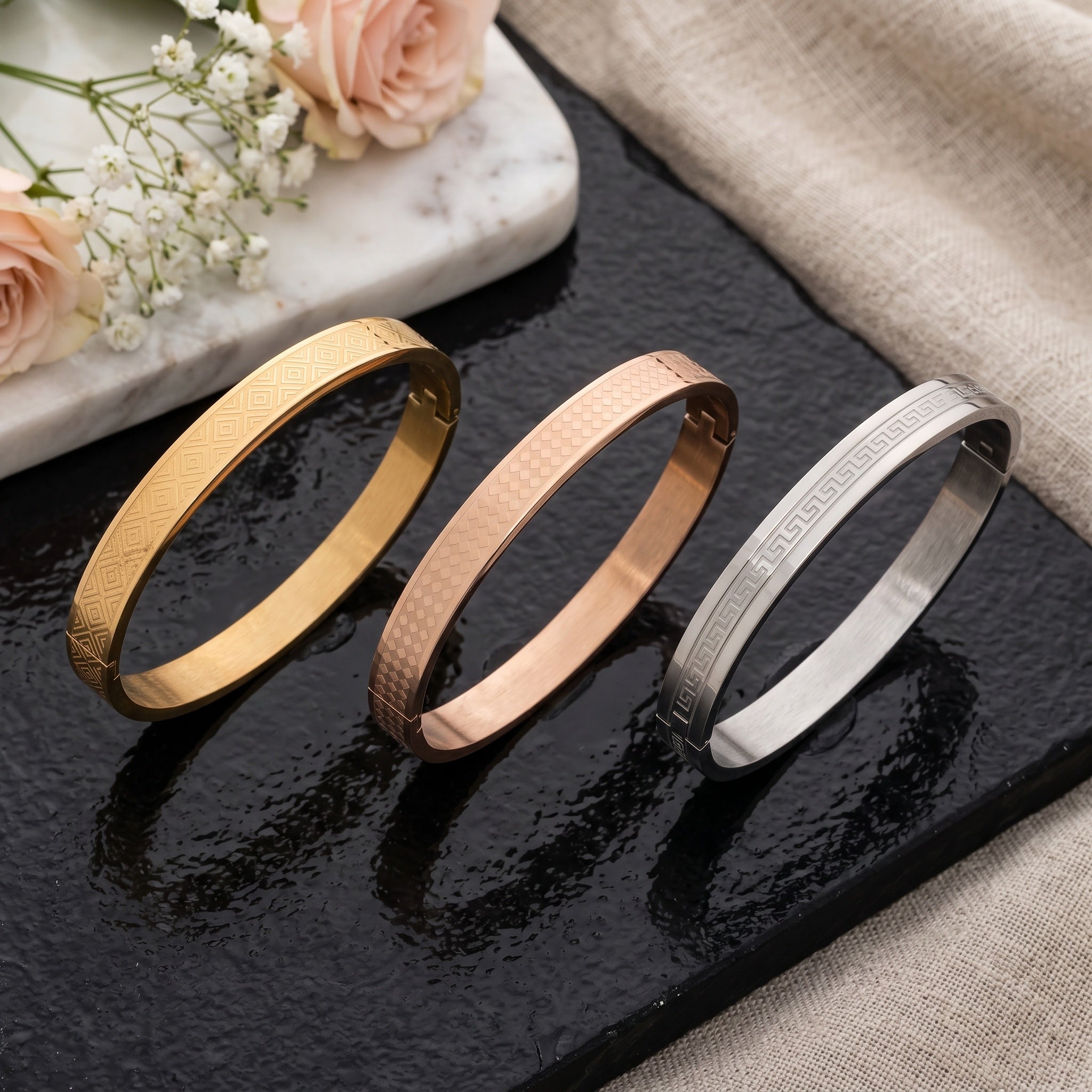Aether Cuff Combo – Premium Men's  Textured Open Cuff Bracelet Set (3-Piece)