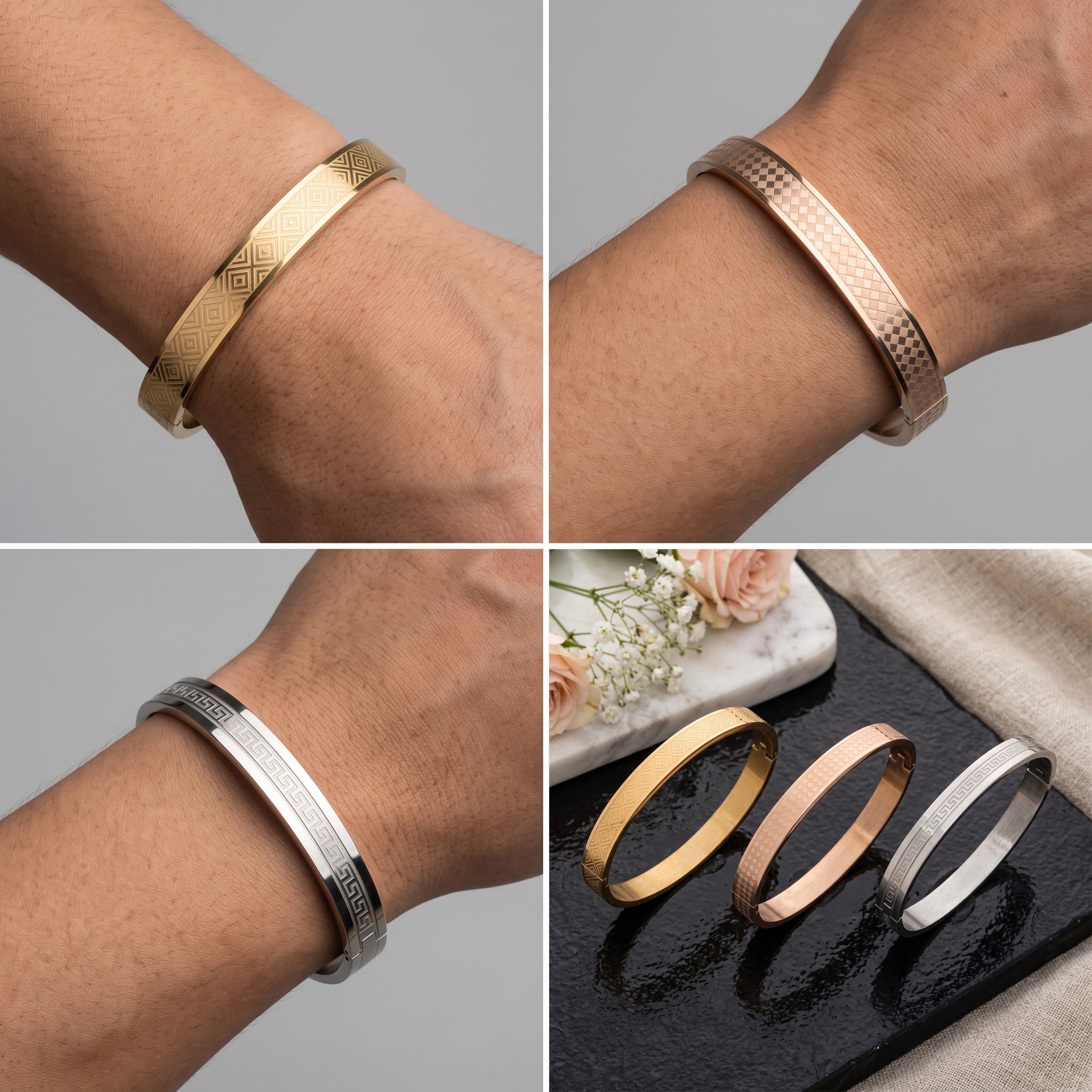 Aether Cuff Combo – Premium Men's  Textured Open Cuff Bracelet Set (3-Piece)